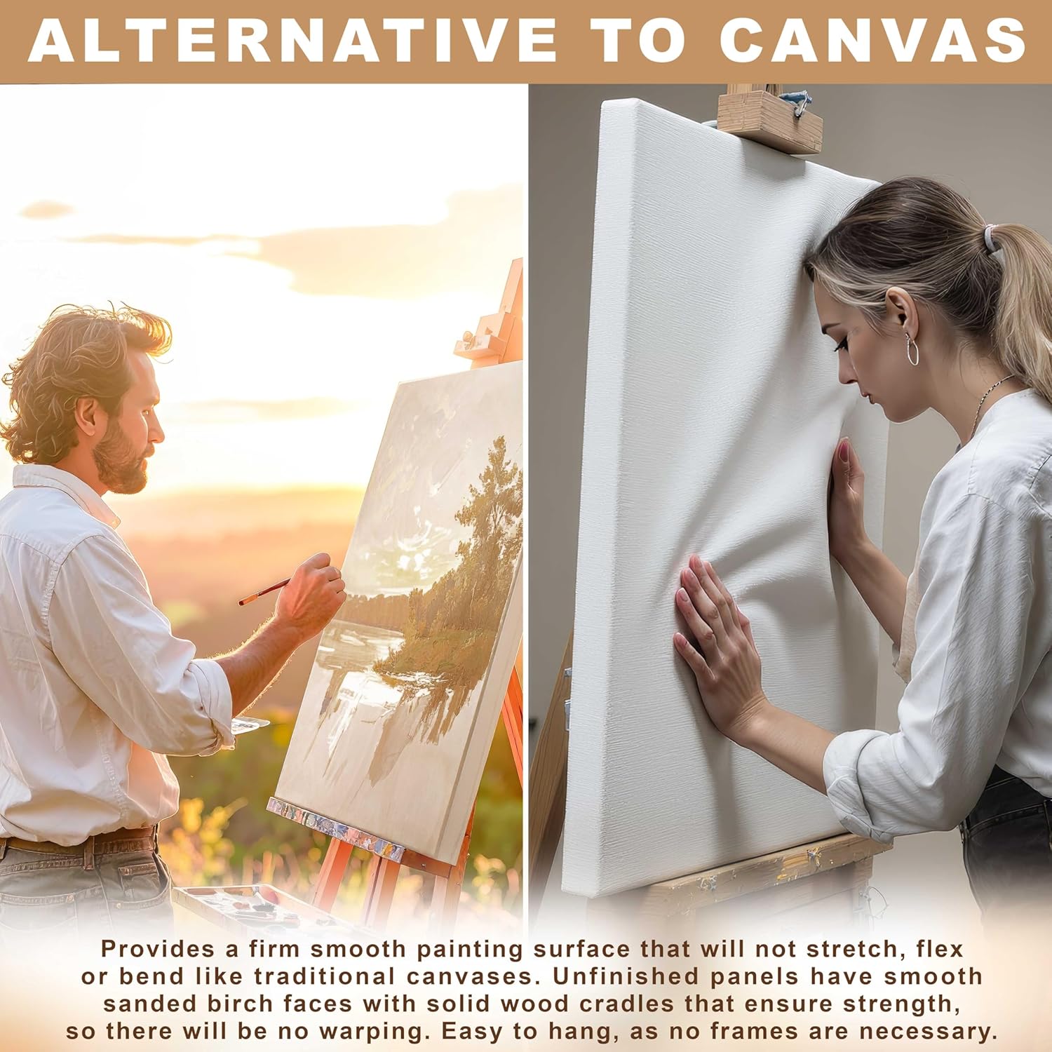 U.S. Art Supply 24inch x 24inch Unfinished Cradled Wood Panels for Painting, Gallery 1-1/2inch Deep (2 Pack) - Artist Depth Wooden Wall Canvases - Mixed-Media Craft, Acrylic, Oil, Encaustic, Paint Pouring