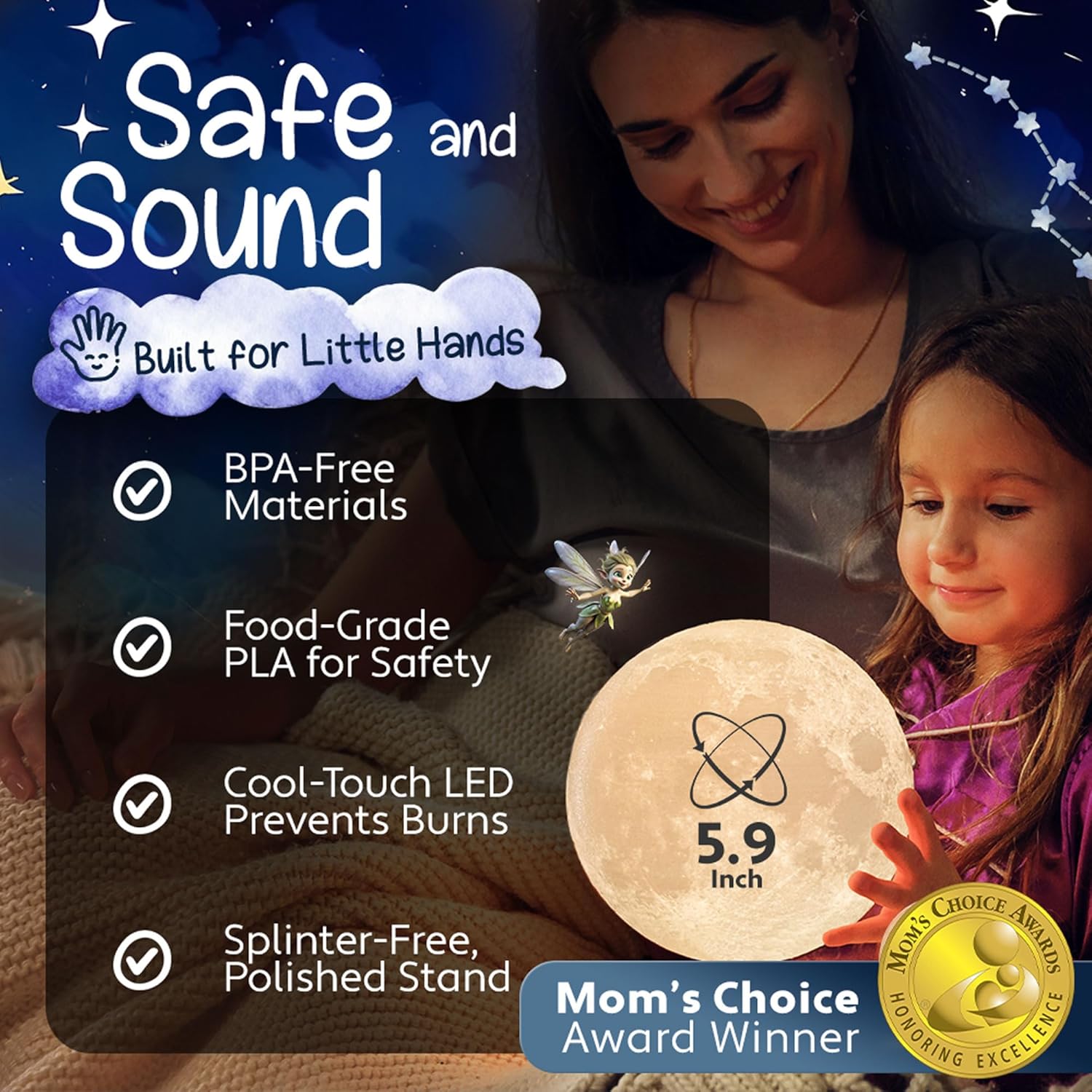Mind-glowing 3D Moon Lamp - 16 LED Colors, Dimmable, Rechargeable Night Light (Large, 5.9in) with Wooden Stand, Remote Touch Control - Nursery Decor for your Baby, Birthday Gift Idea for Women
