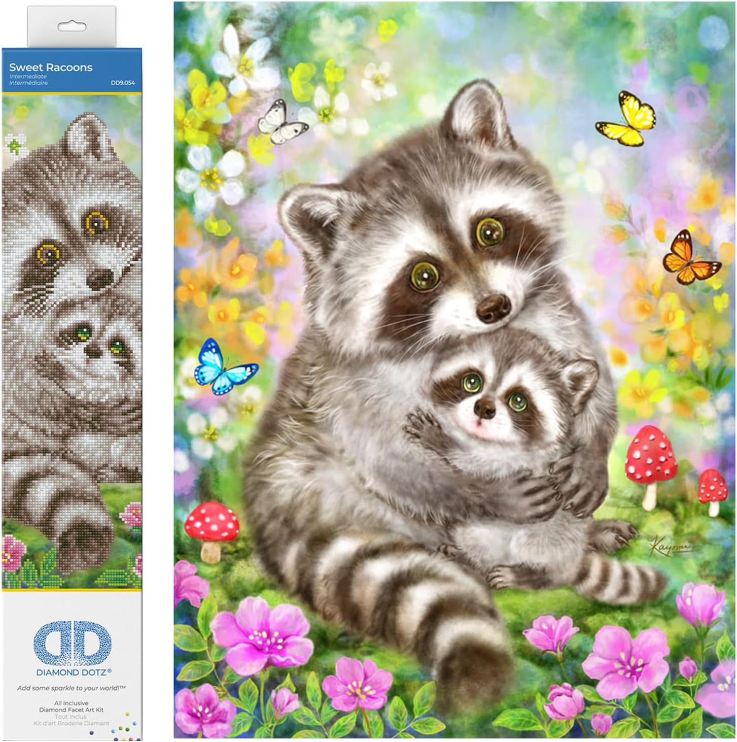 DIAMON DOT Swee Racoon Diamon Paintin Kit fo Adult Diamon Ar Kit Relaxin Creativ Craf Ki wit Dot Gem 16.5x20.5
