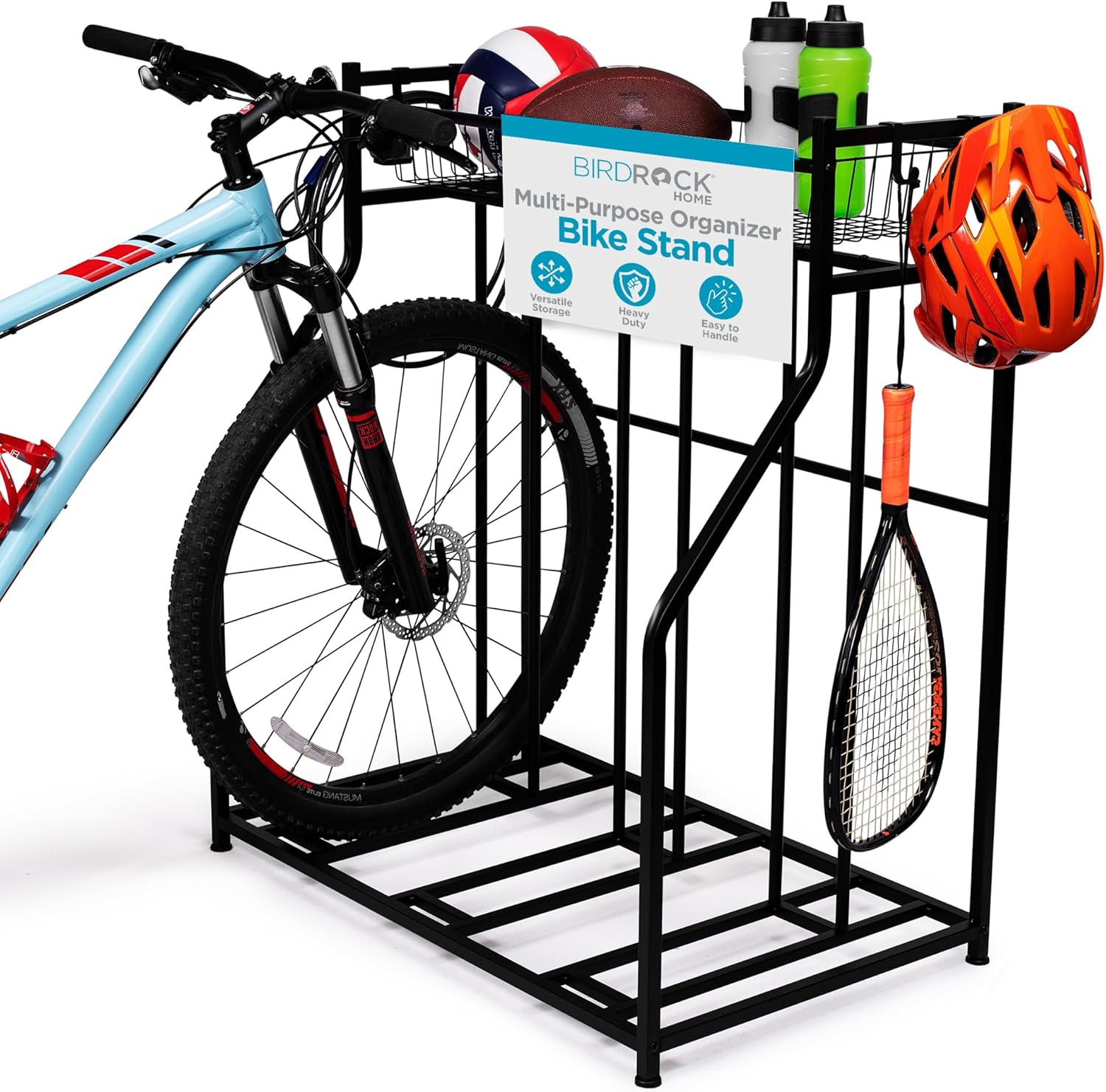 BIRDROC HOM Bik Rac Garag Storag Floo Stan Freestandin Organize fo Outdoo Yar Uprigh Wal Moun fo Scooters Rakes Motorcycles Hoverboards Glove Hold Bicycl Black