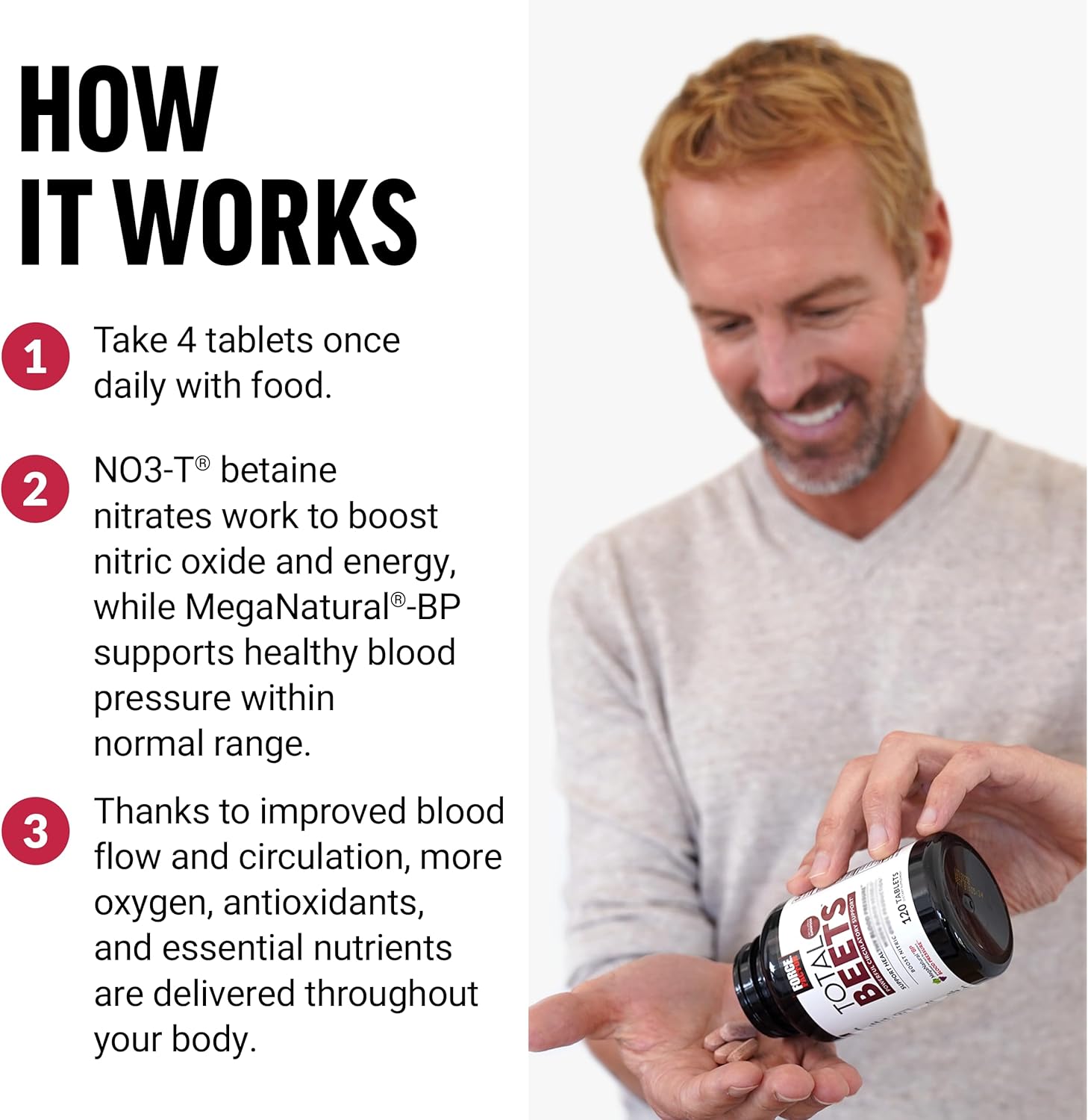 Force Factor Total Beets Blood Pressure Support with Grape Seed Extract and Non GMO Beet Root Powder for Heart Health, Circulation, Blood Flow, 120 Count