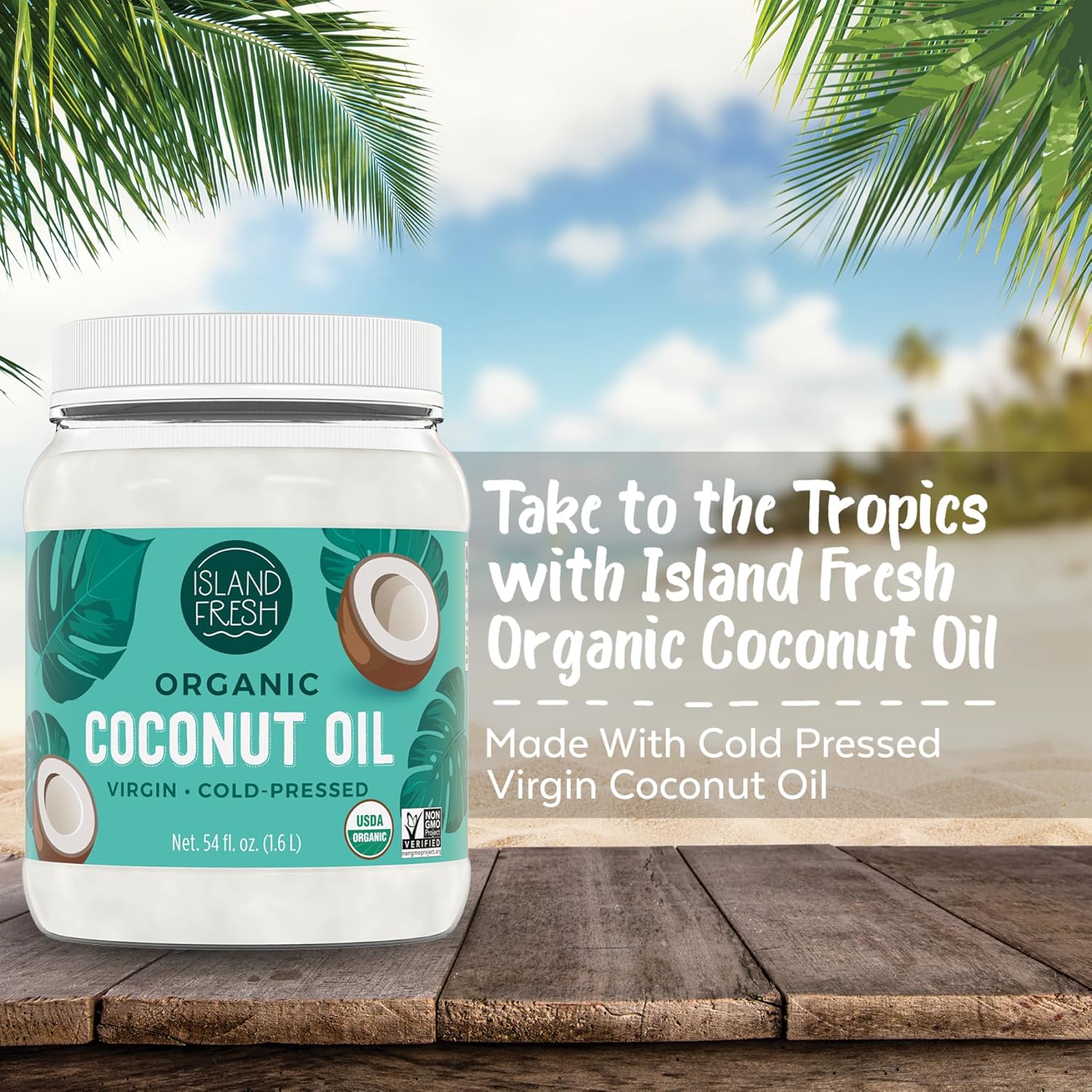 Islan Fres Organi Coconu Oil Extr Virgin Cold-Pressed 5 f o USD Organic Non-GM fo Cooking Baking Hai an Skin