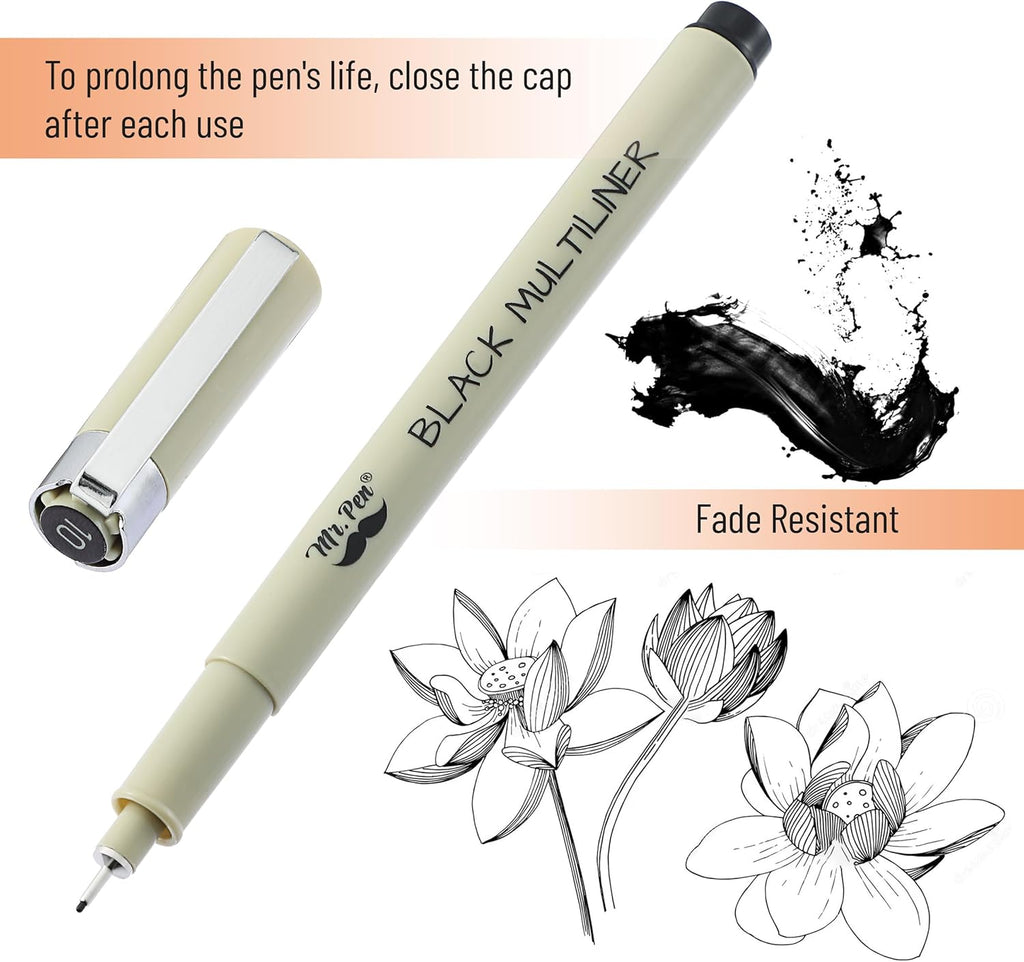 Mr. Pen - 0.45mm Micro Fine Point Pens, 8 Pack - Black Ink Pens for Drawing, Bible Journaling & Sketching