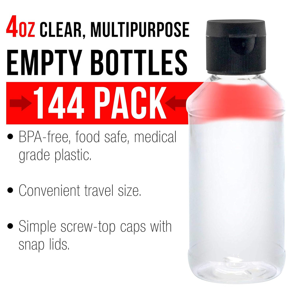U.S. Art Supply 4 ounce Squeeze PET Plastic Bottles with Flip Cap - BPA-free, food safe, medical grade plastic, acrylic pouring paint Great For Hand Sanitizer (Pack of 144)