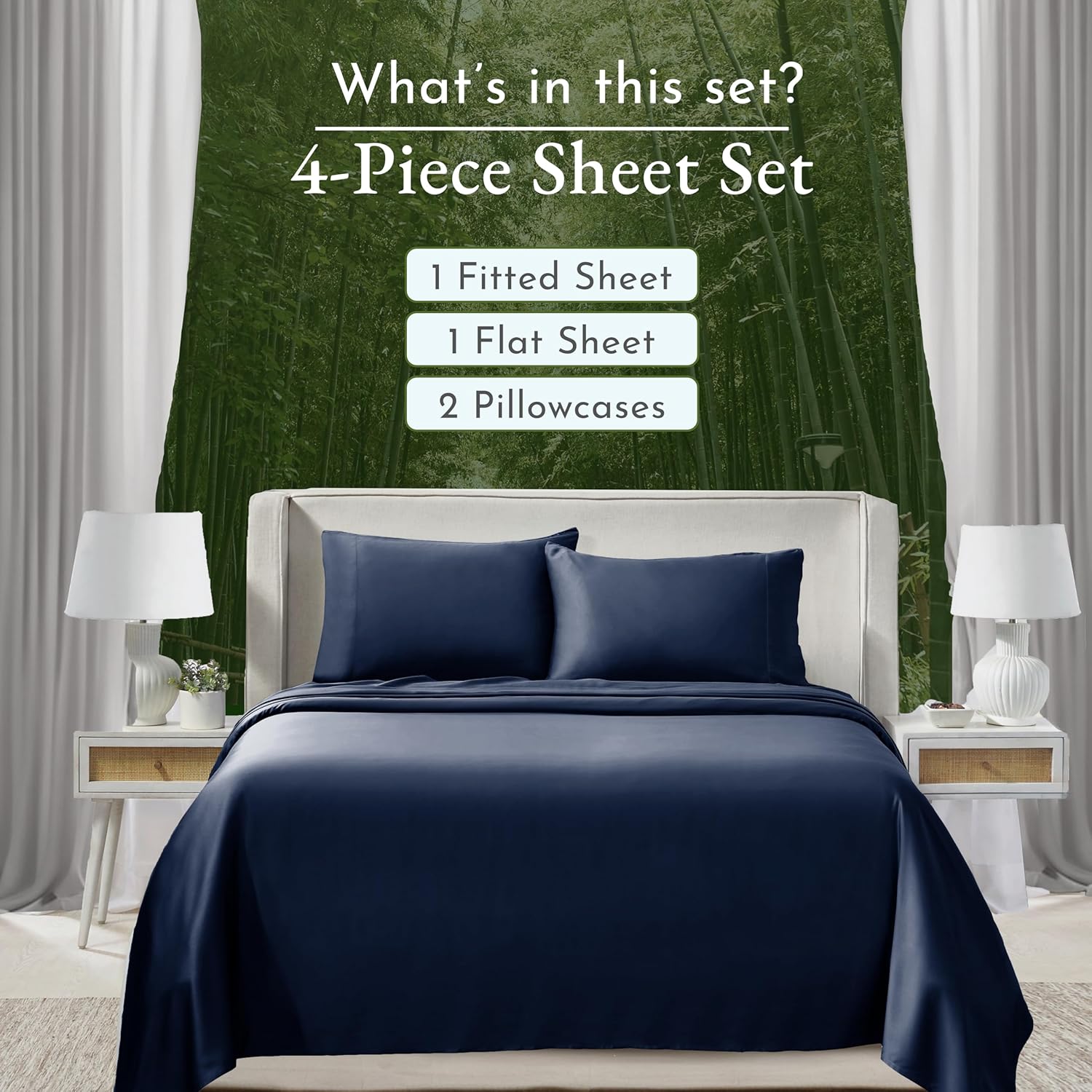 California Design Den Rayon from Bamboo Sheets Cal King, Luxury Cooling Blue Sheets for California King Size Bed with Deep Pocket Fitted Sheet