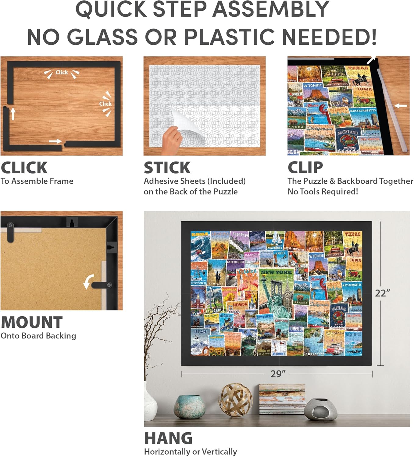 Funware 20x2 Puzzl Fram N Glas o Plasti Cove Eas Clic Assembly Lightweigh Glare-Fre Displa fo 100 Piec Puzzle Han Vertica o Horizontal Include Puzzl Glu Sheets!