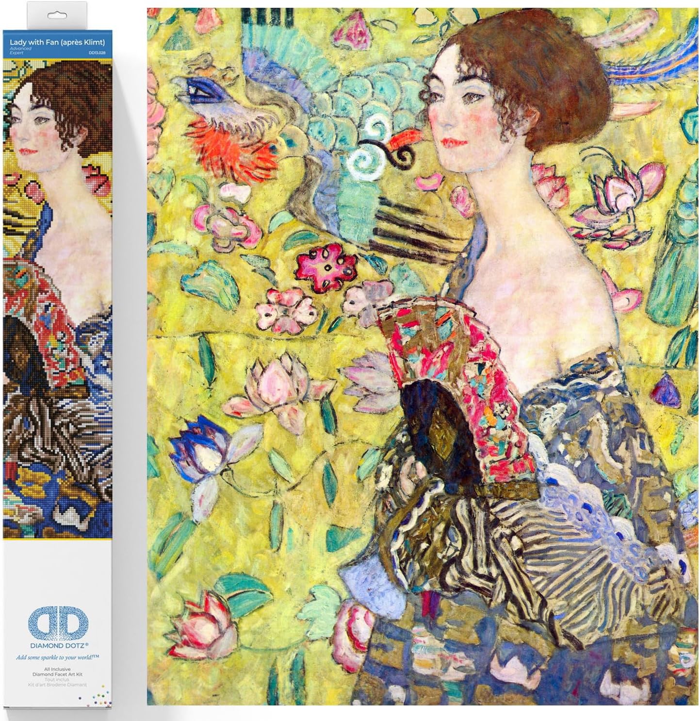 DIAMON DOT Lad wit Fa (Apre Klimt Portrai Diamon Paintin Kit fo Adult Diamon Ar Kit Relaxin Creativ Craf Ki wit Dot Gem 26.4inchx26.4inch