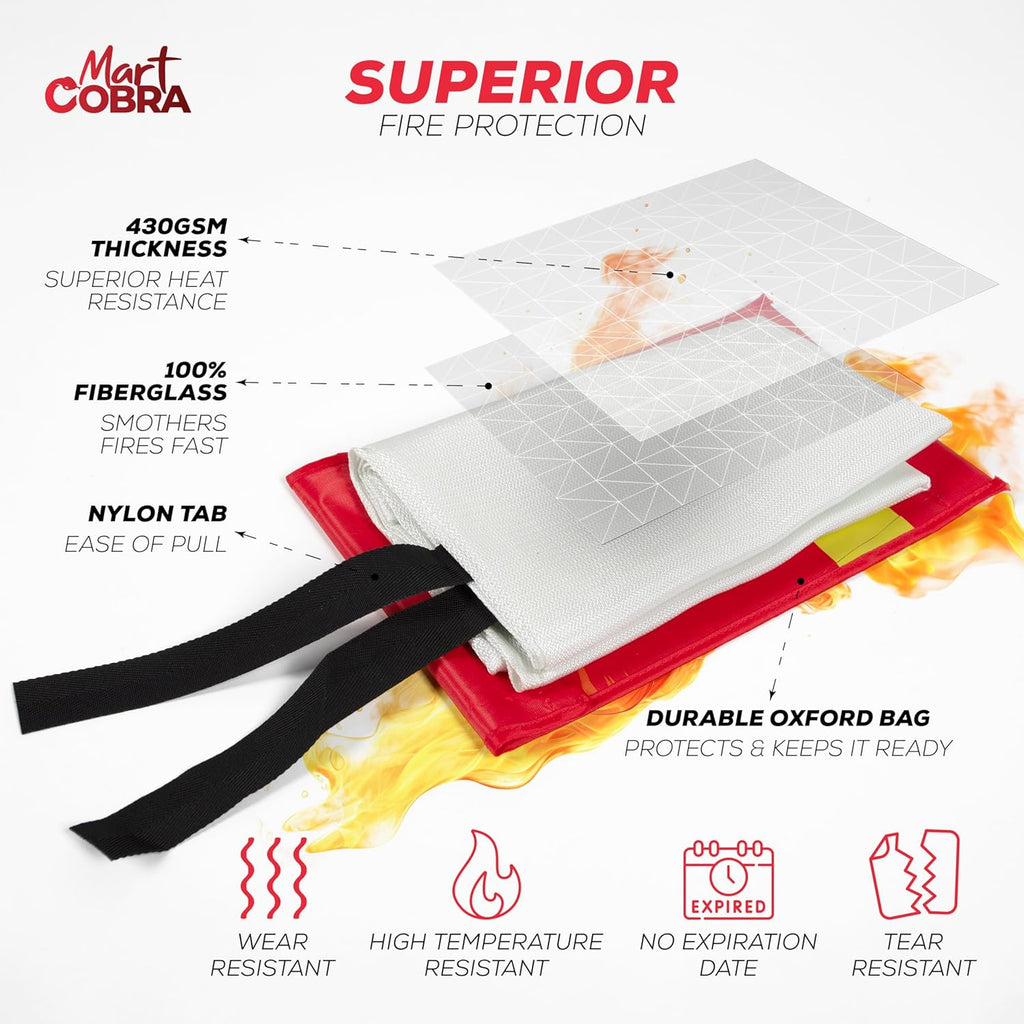 Mart Emergency Fire Blanket for Home and Kitchen - 4 Pack - Fire Blankets Emergency for Home Safety 40¡± x 40¡± - Suppression Shield Retardant Extinguisher Fiberglass Welding Fireproof Cloth Towel
