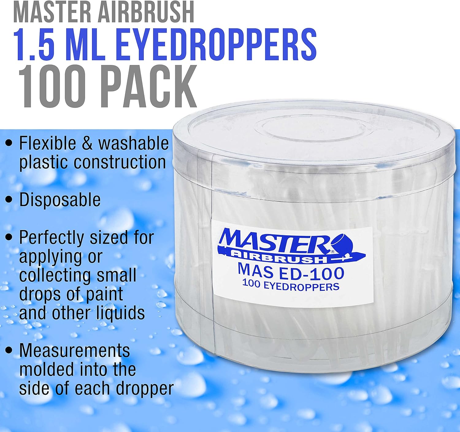 Master Airbrush® Brand 100 Pipette Eyedroppers for Liquid Transfer and Airbrush Paint