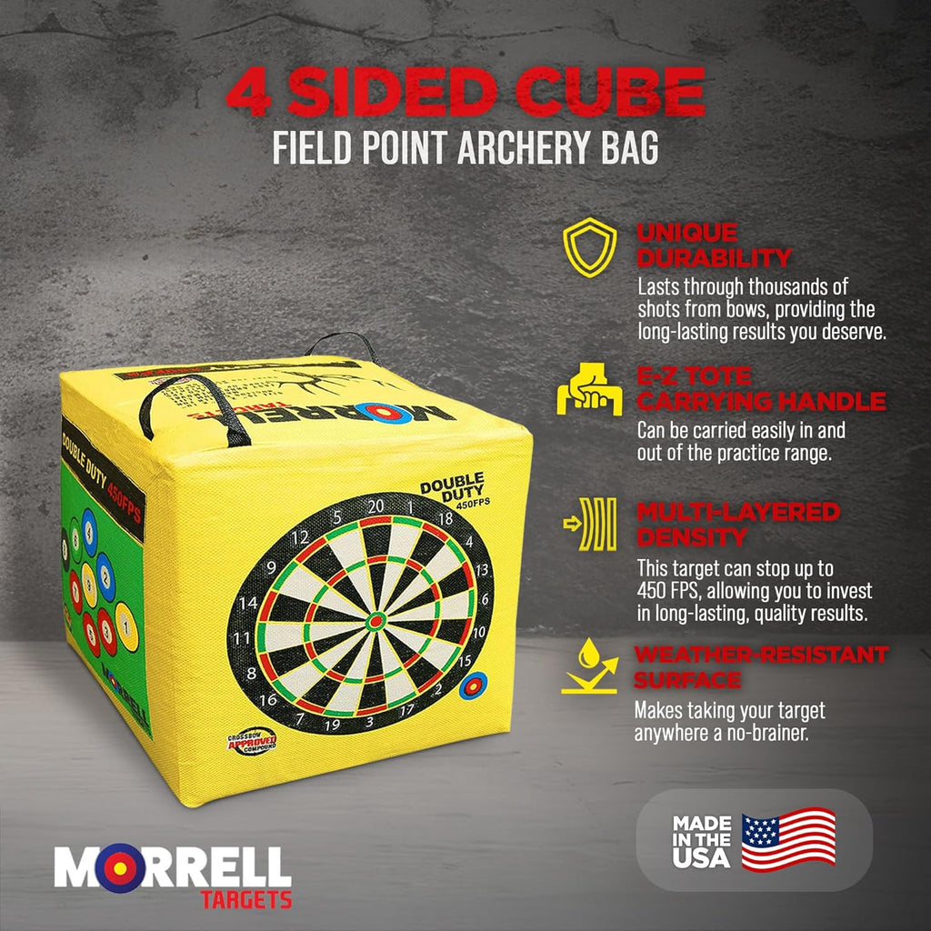 Morrell Targets 4-Sided Archery Target, Field Point Shooting Bag, Double Duty