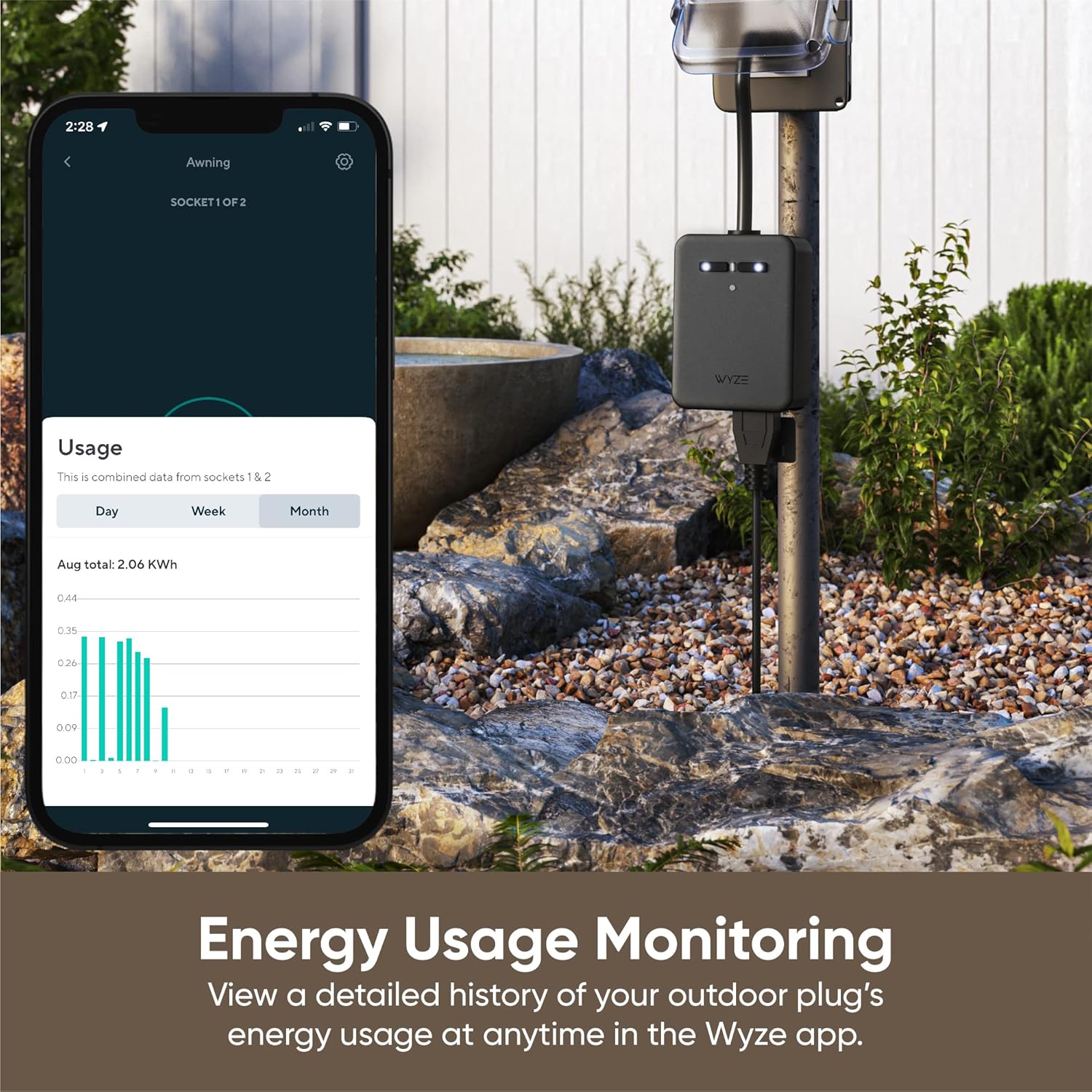 Wyz Plu Outdoor Dua Outlet Energ Monitoring IP64 2.4GH WiF Smar Plug Work wit Alexa Googl Assistant IFTTT N Hu Required Black