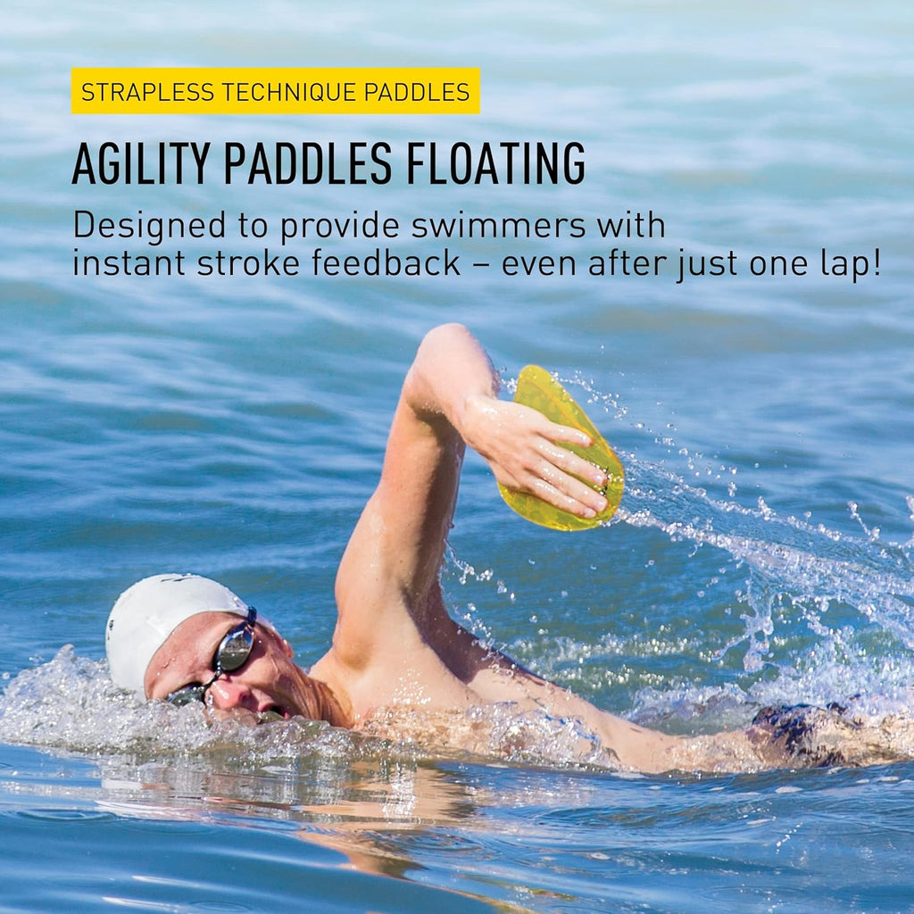 FINIS Agility Floating Swim Paddles - Strapless Design for Stroke Technique - Instant Feedback