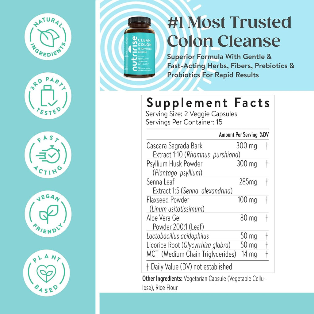 NutriRis 1 Da Quic Colo Cleans fo Gu Healt Digestiv Suppor wit Probiotic Fibe fo Constipation Regularit Bloating Suga Glute Free
