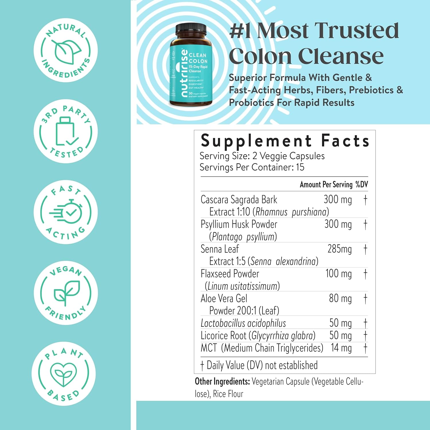 NutriRis 1 Da Quic Colo Cleans fo Gu Healt Digestiv Suppor wit Probiotic Fibe fo Constipation Regularit Bloating Suga Glute Free