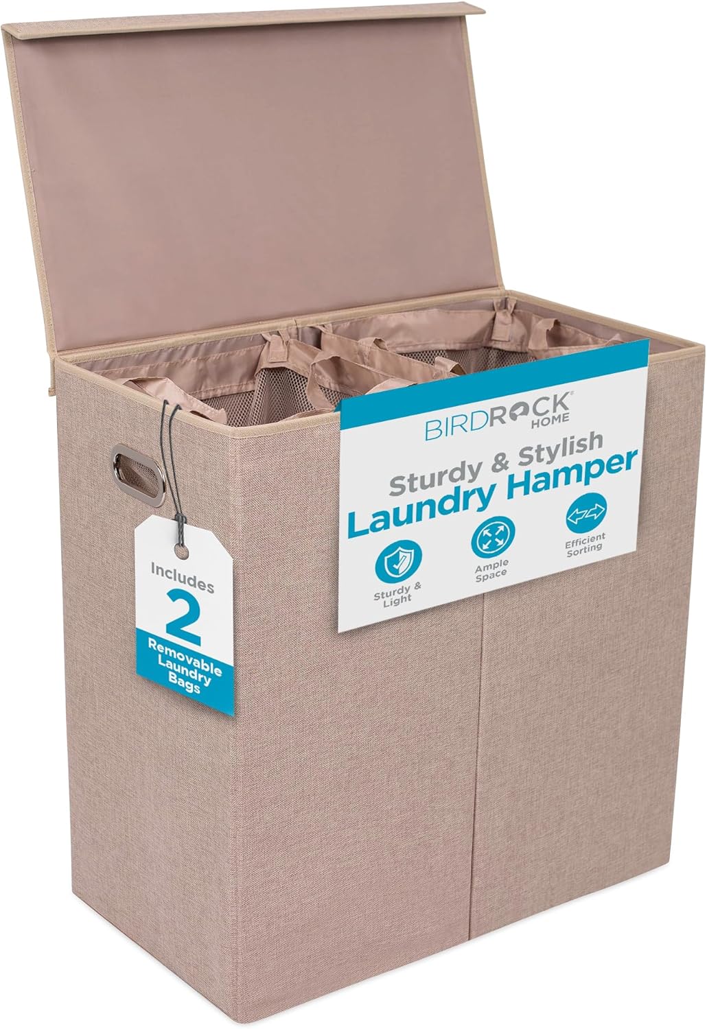 BIRDROC HOM Doubl Laundr Hampe wit Li an Removabl Liner Line Easil Transpor Laundr Foldabl Hampe Cu Ou Handles