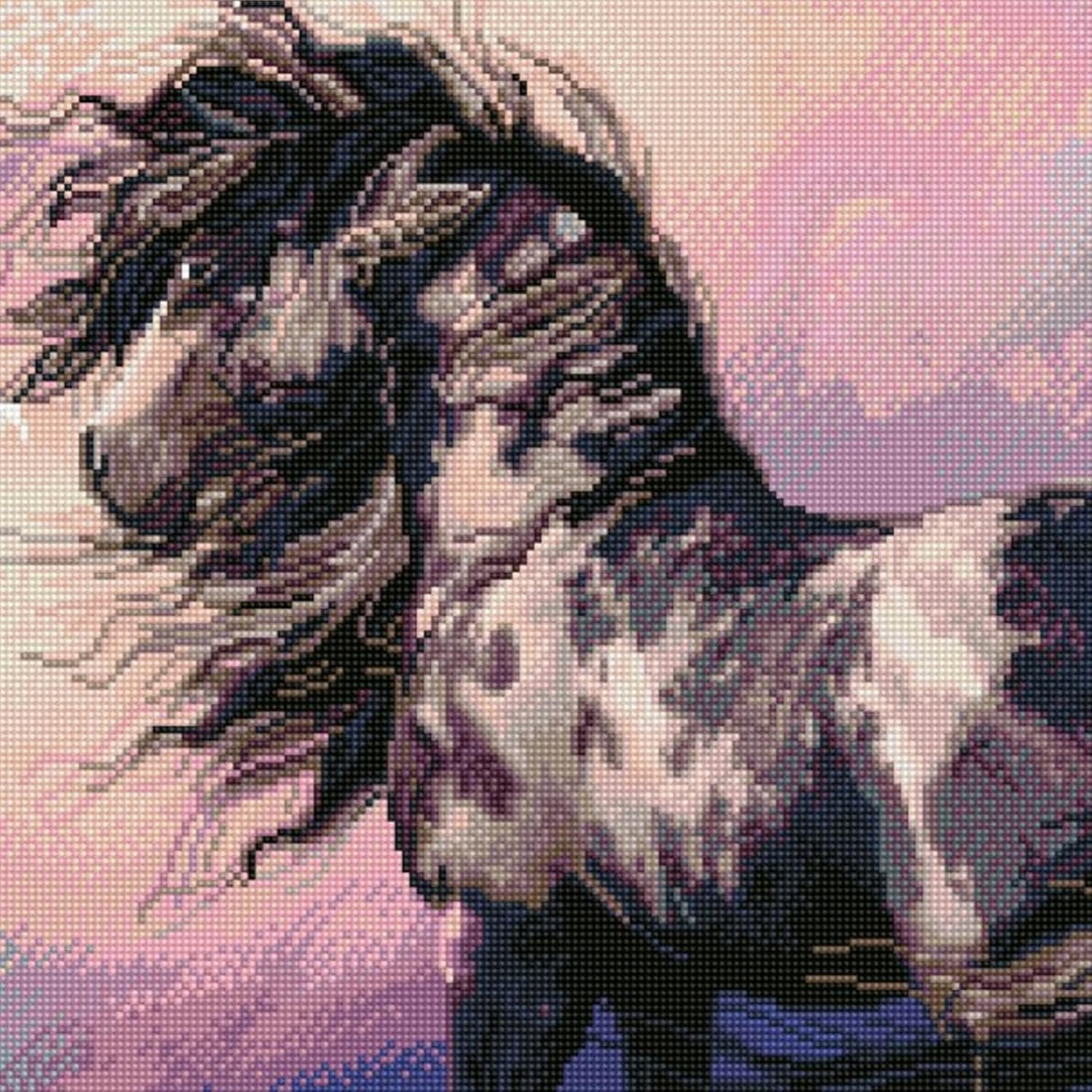 DIAMON DOT Cherokee-Blu Hors Diamon Paintin Kit fo Adult Diamon Ar Kit Relaxin Creativ Craf Ki wit Dot Gems20.5inchx16.5inch