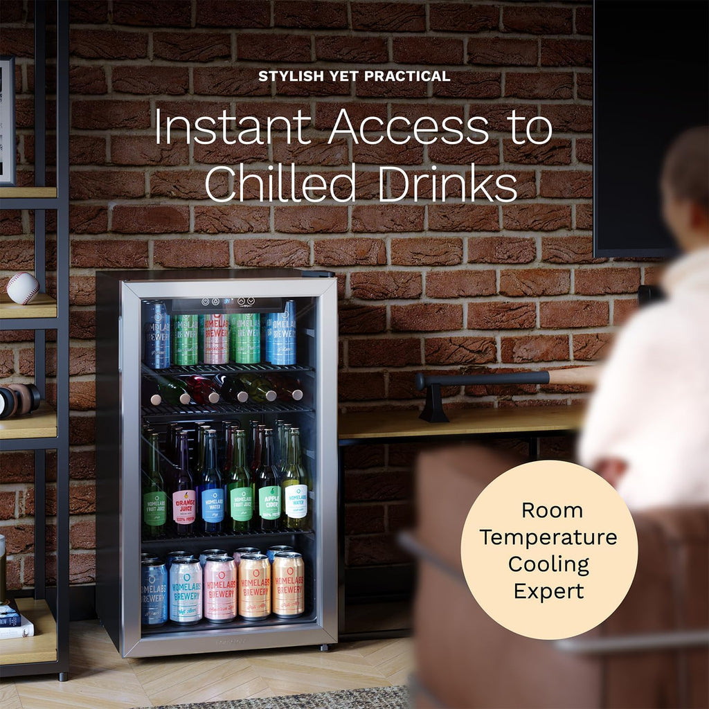 hOmeLab Beverag Refrigerato an Coole 12 Ca Min Fridg wit Glas Doo fo Sod Bee o Win Smal Drin Dispense Machin fo Offic o Ba wit Adjustabl Removabl Shelves