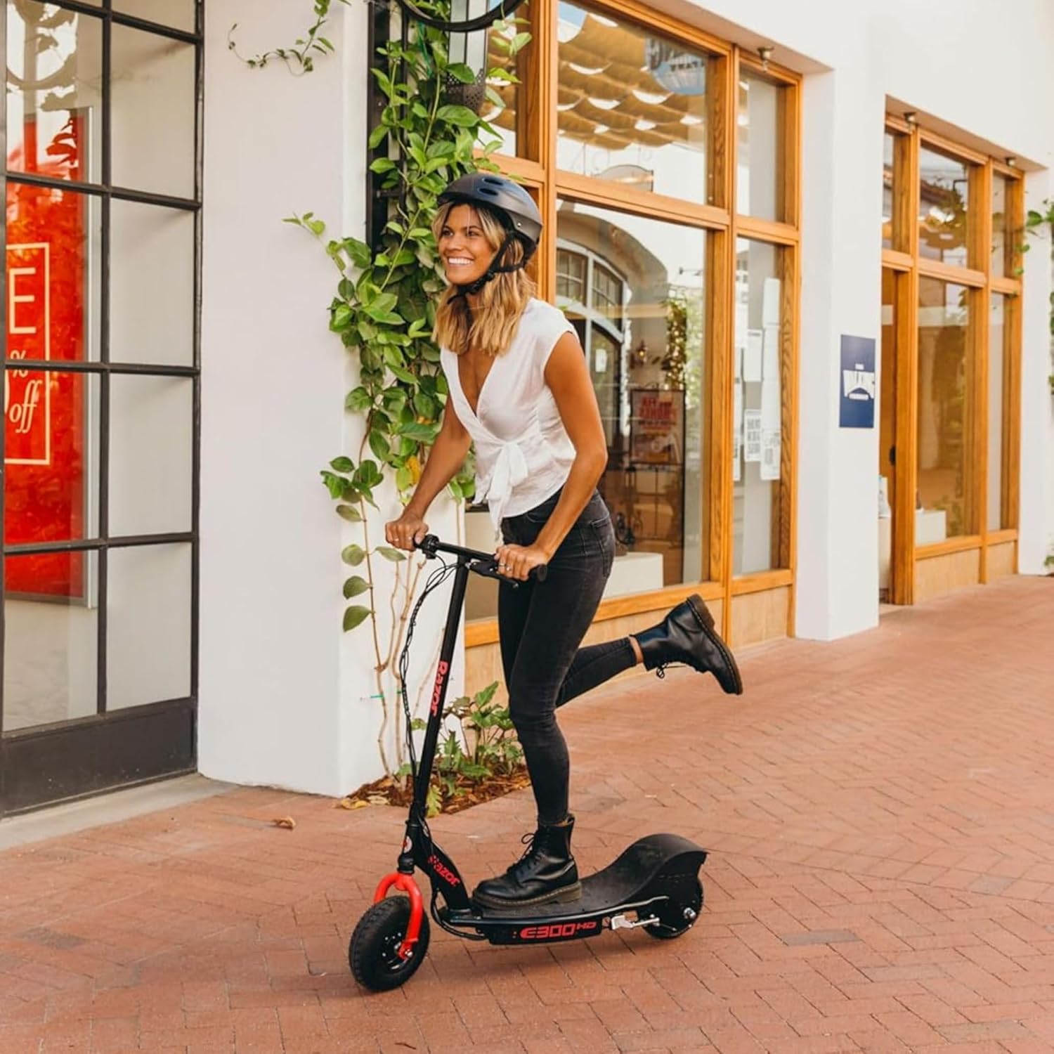 Razor Seated Electric Scooter for Ages 13+, 40-Min Ride Time, Twist-Grip Throttle, Pneumatic Tires, Removable Padded Seat