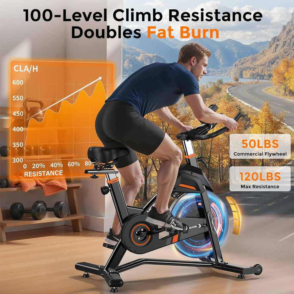 YOSUD Magneti Exercis Bike,Stationar Bike fo Hom wit Exclusiv App 40 lb Weigh Capacit 5 lb Flywheel Indoo Cyclin Bik wit Table Holde Adjustabl Sea an Handlebars