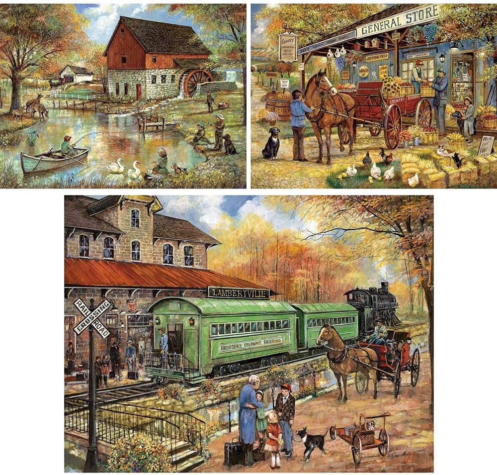 Bits and Pieces ¨C Value Set of Three Large 300 Piece Jigsaw Puzzles for Adults ¨C Jigsaw Puzzles Designed by Artist Ruane Manning, Completed Puzzle Size: 18inch x 24inch