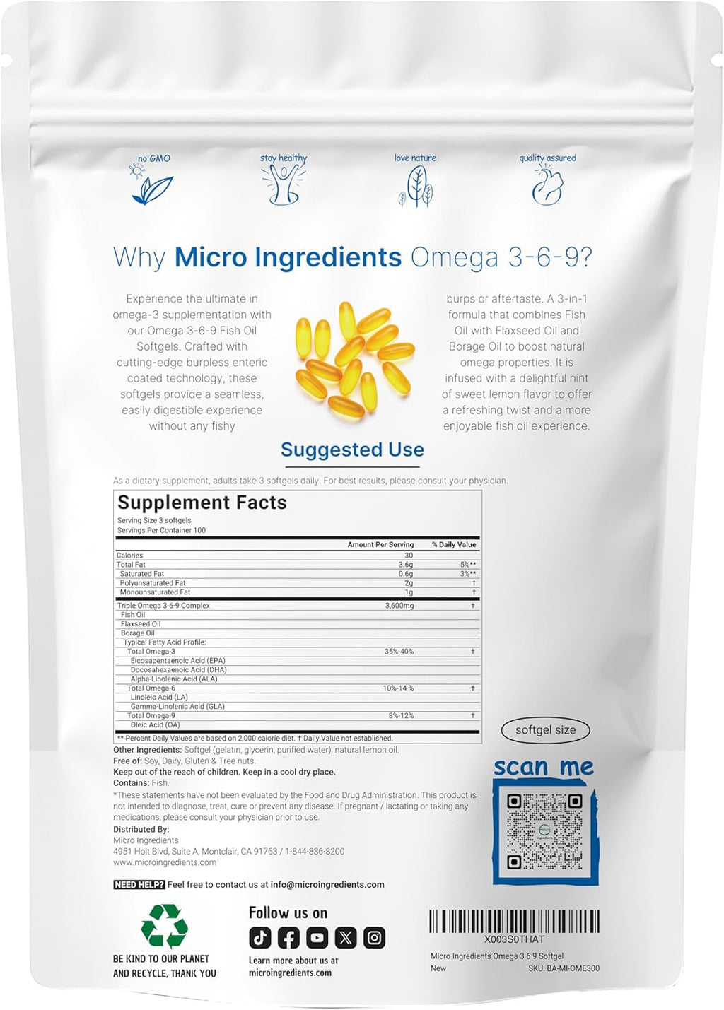 Ultr Omeg 3-6- 3600m Pe Serving 30 Burples Softgel Lemo Flavo Blen o Fish Flaxseed Borag Oil Bioavailabl Source Non-GMO N Gluten Mercur Free