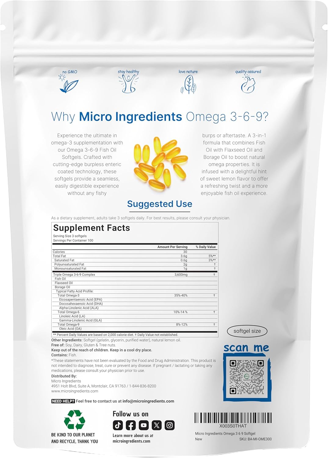 Ultr Omeg 3-6- 3600m Pe Serving 30 Burples Softgel Lemo Flavo Blen o Fish Flaxseed Borag Oil Bioavailabl Source Non-GMO N Gluten Mercur Free