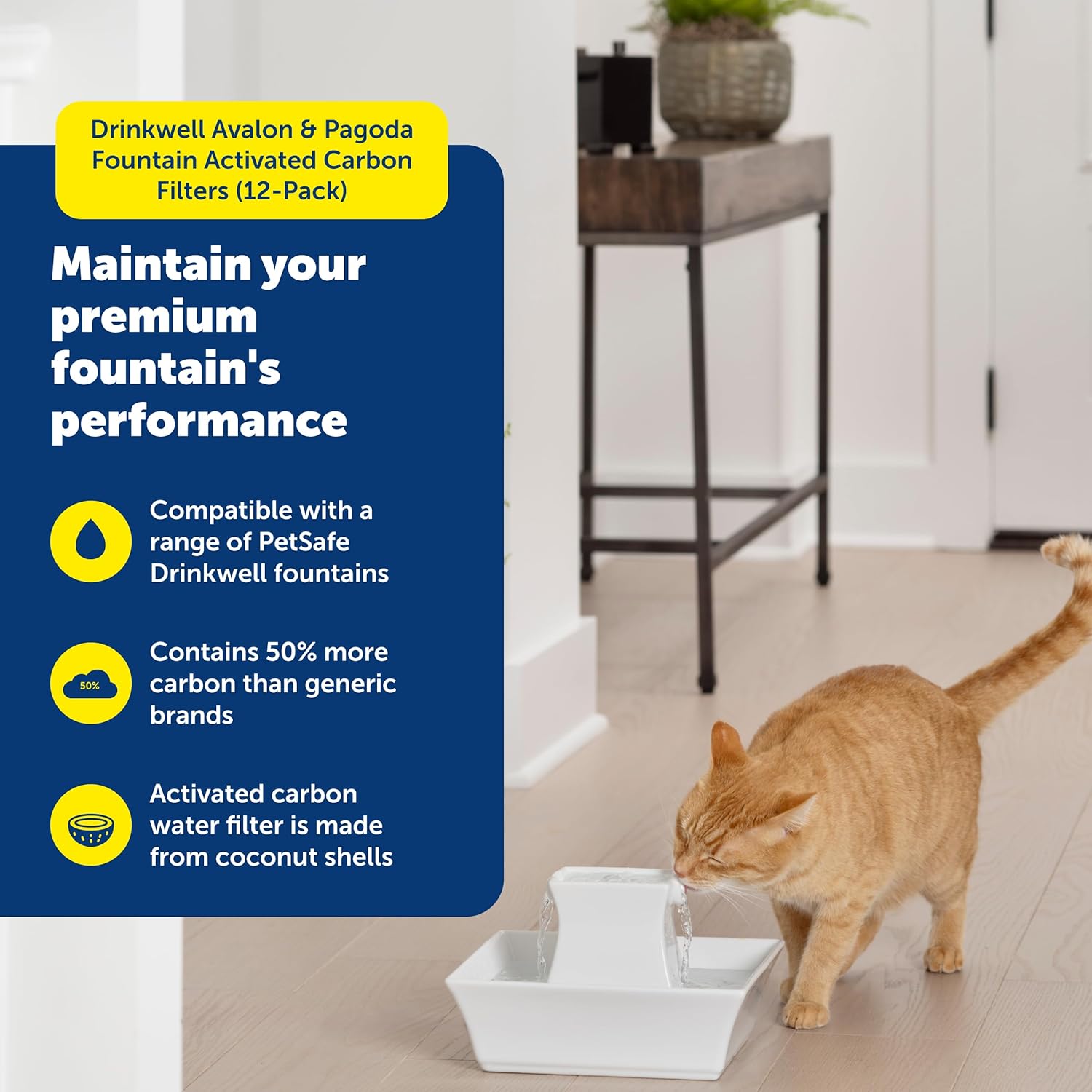 PetSafe Drinkwell Avalon Pagoda Fountain Activated Carbon Filters - Better Hydration Choice - Long-Lasting Purity - Odor-Free Drinking - Universal Filter Replacement - 12 Pack