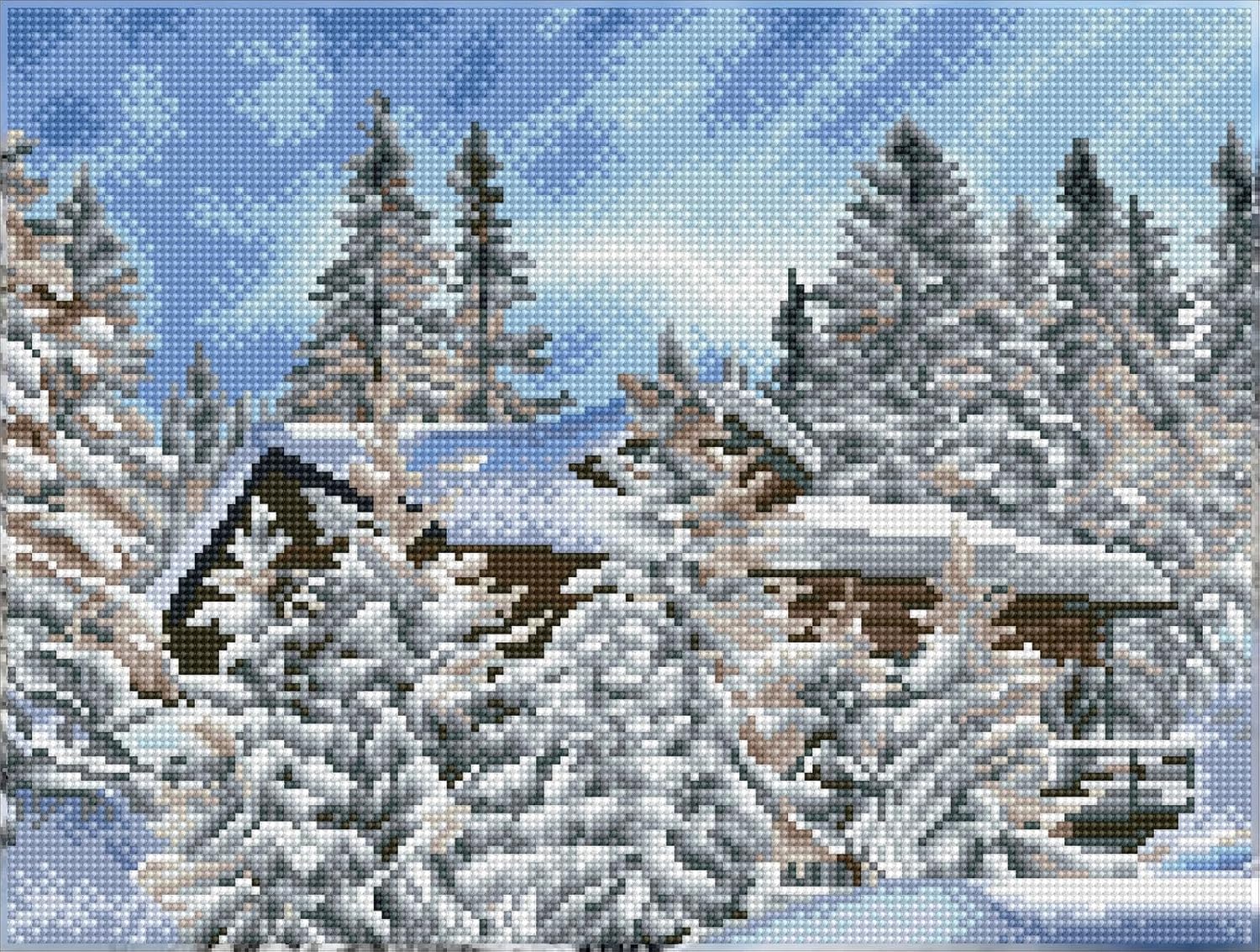 DIAMON DOT Alpin Retrea Pre-Frame Ki Landscap Diamon Paintin Kit fo Adult Diamon Ar Kit Relaxin Creativ Craf Ki wit Dot Gem 12.2inchx16.1inch