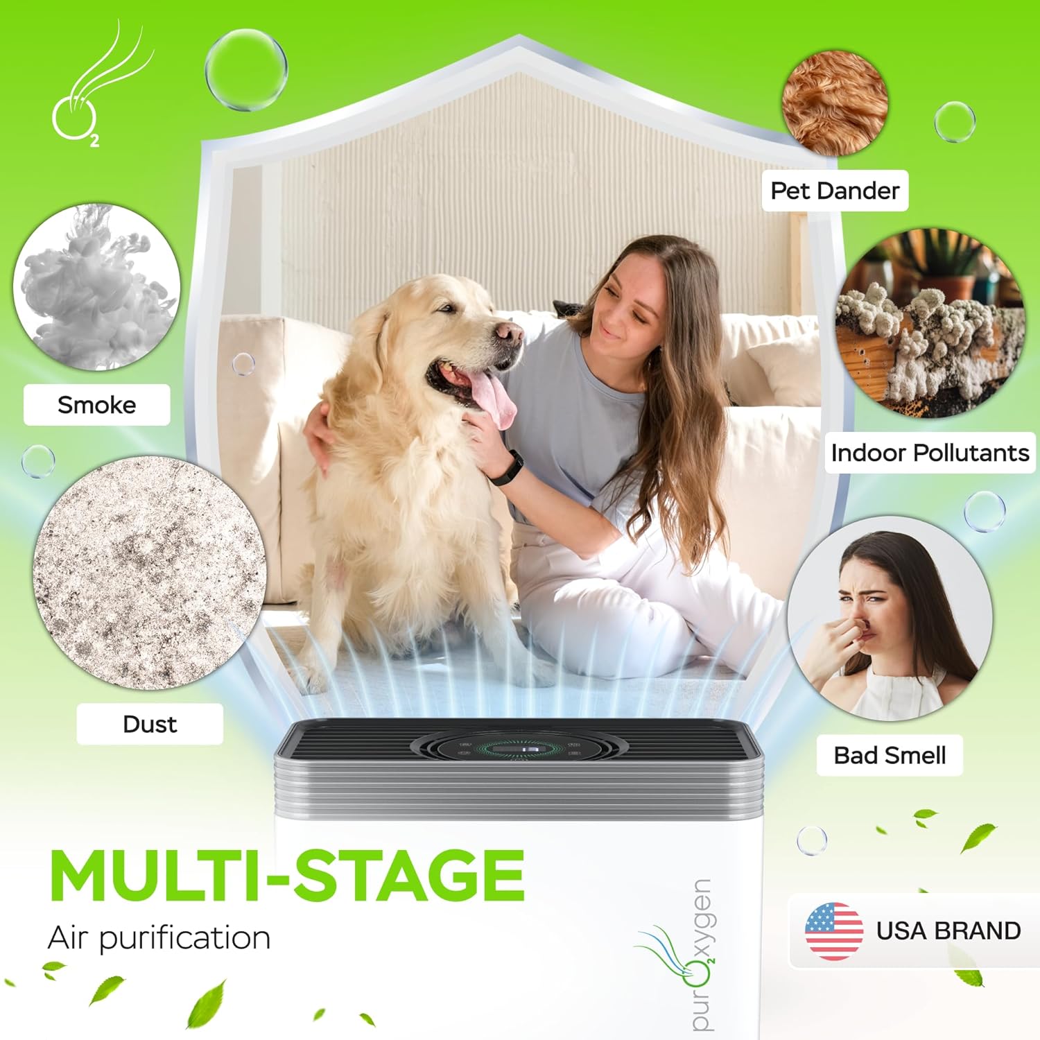 PURO2XYGE Smar Ai Purifier Fo Hom Larg Roo U t 270 S Ft H1 HEP Filter 4-Stag Filtration WiF App Quie Operatio Fo Smoke Pollen Pe Hair Dust Ba Smell Office Bedroom
