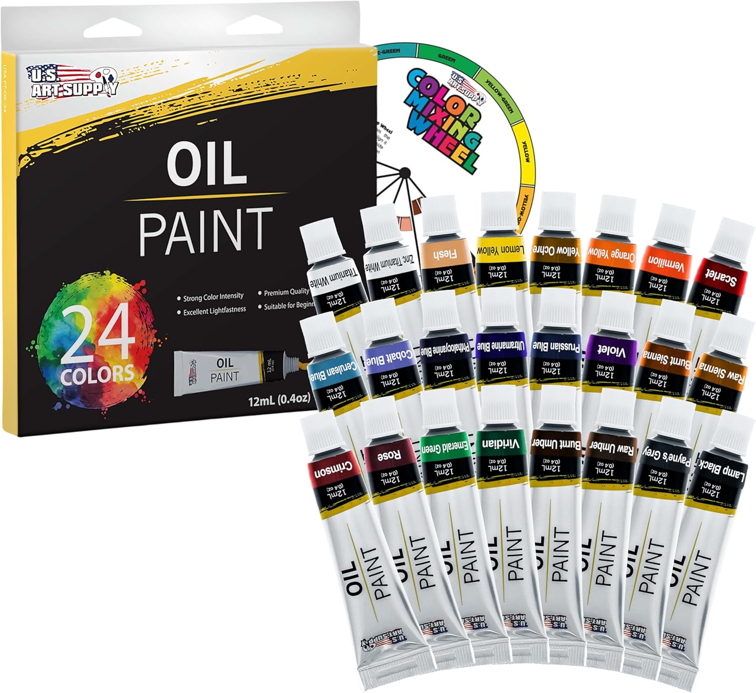 U.S. Art Supply Professional Oil Paint Set - 36 Vibrant Colors in 18ml Tubes for Canvas, Wood & Art Surfaces - Oil Based Paint for Artists, Adults & Students