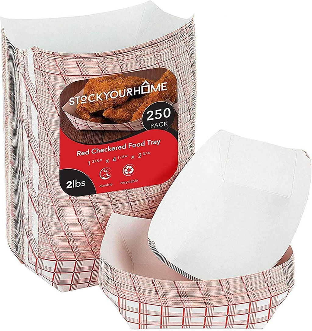 Stock Your Home Medium Paper Food Boats, 250 Pack, Red White Checkered, 2 Lb Capacity, 4.5 x 2.75 x 1.75 in