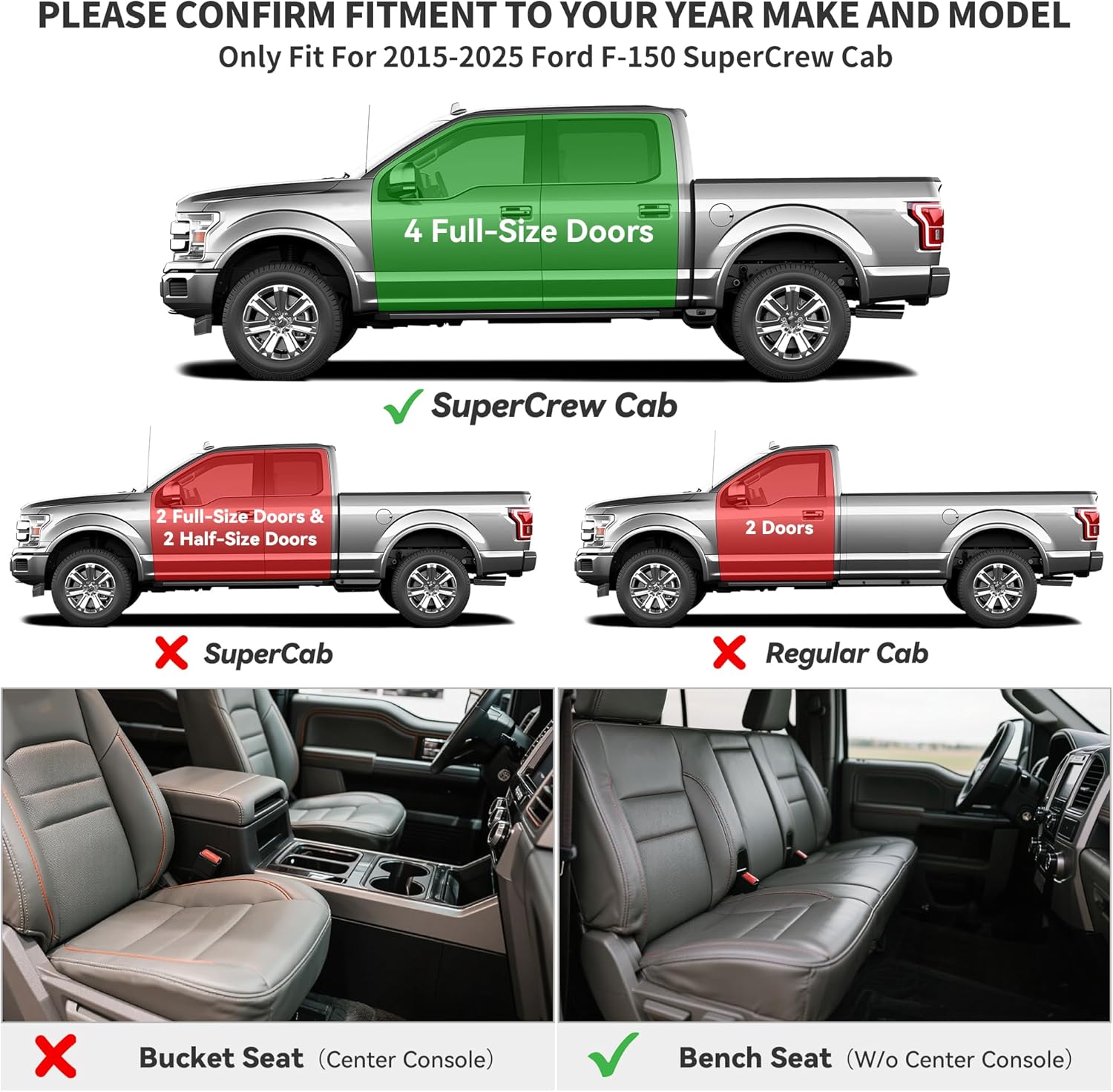 YITAMOTOR Floor Mats for 2015-2025 Ford F-150 Super Crew Cab with 1st Row Bench Seats, Custom Fit F150 1st & 2nd Row All Weather Floor Liners,Bench Seating, Black