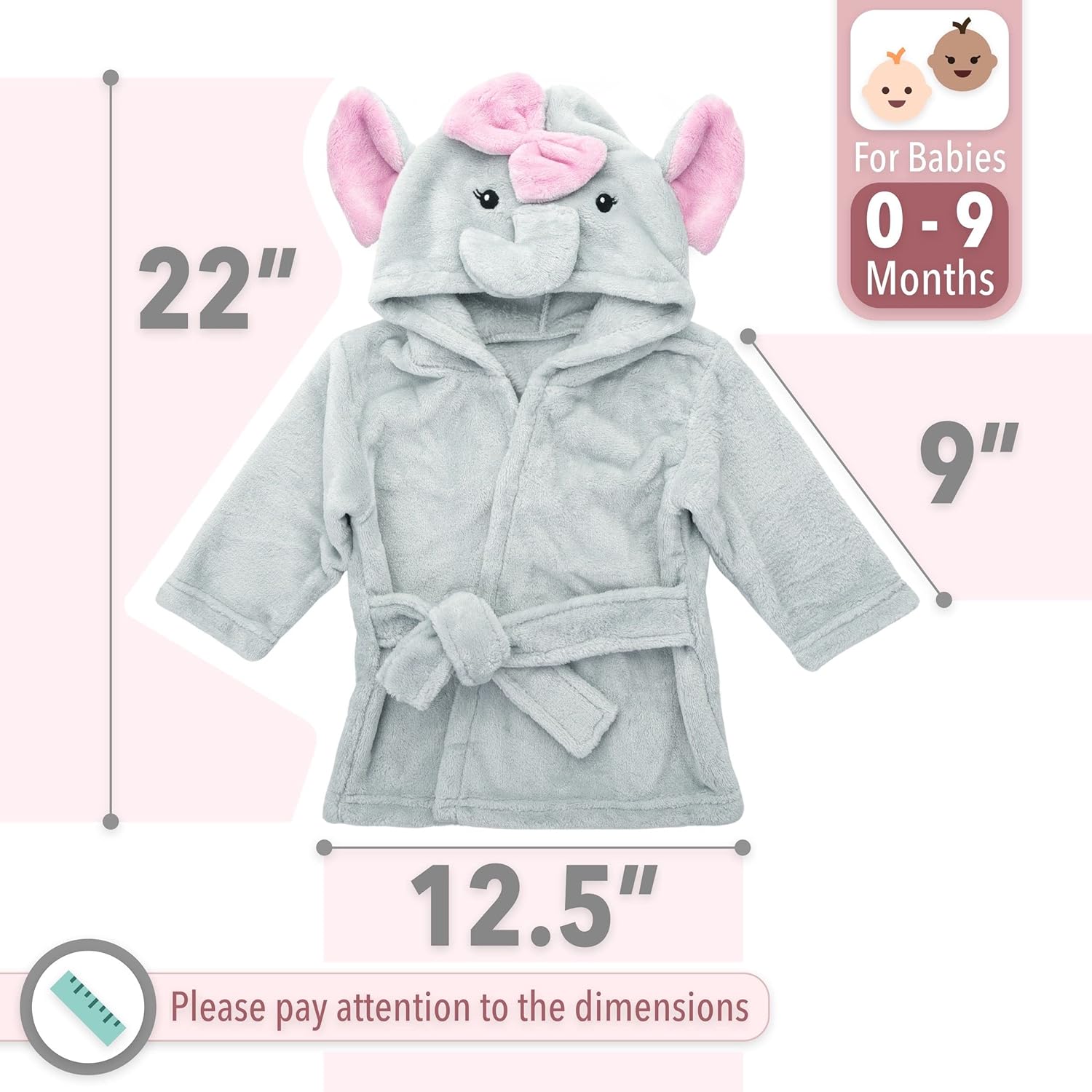 Bab Anima Fac Rob Unisex 0- Month Plush Elephant Hoode Towel