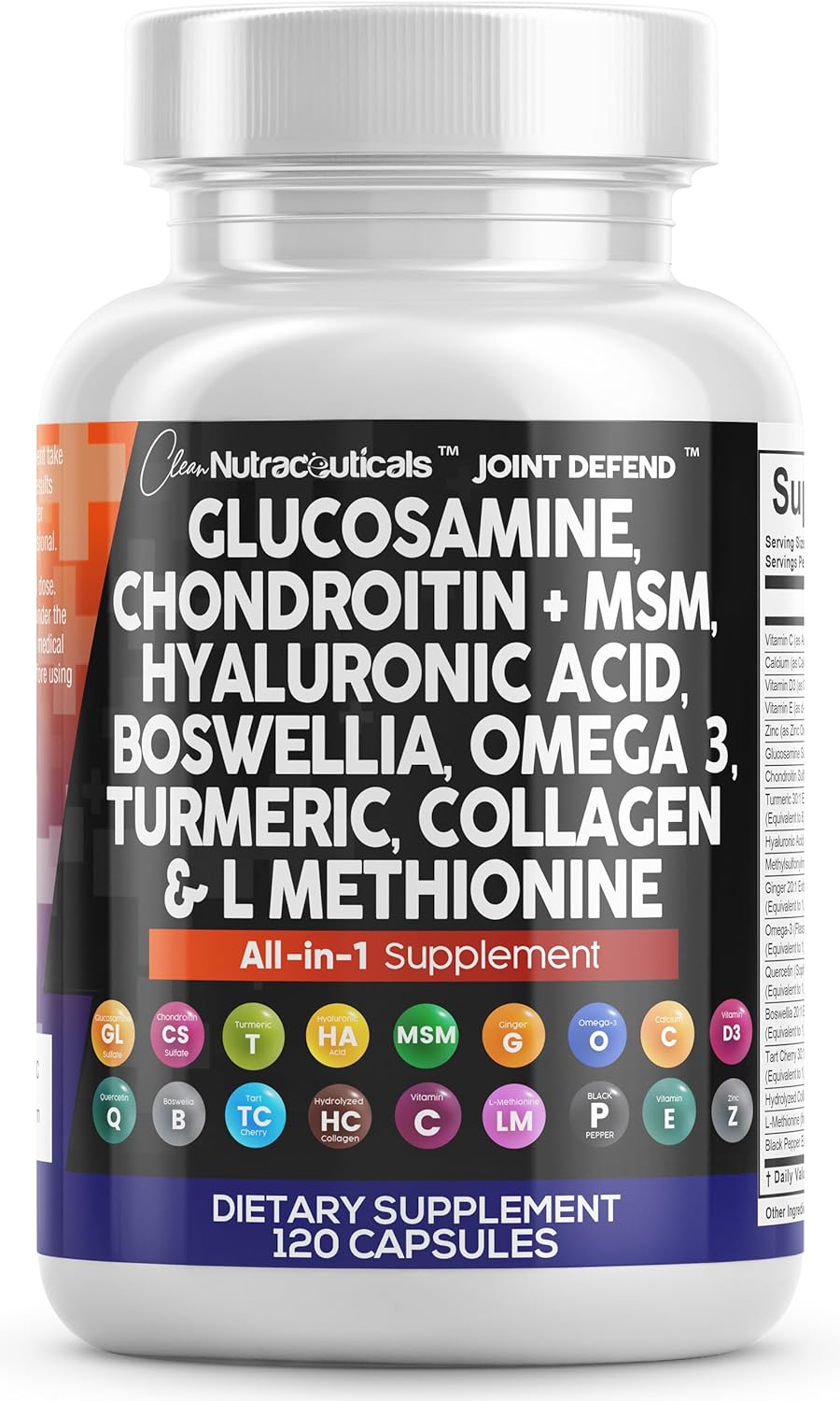 Clean Nutraceuticals Glucosamine Chondroitin MSM 1500mg with Turmeric Curcumin, Collagen, Hyaluronic Acid, Omega 3 ¨C Joint Health Supplement for Men & Women ¨C Joint Complex ¨C 120 Count