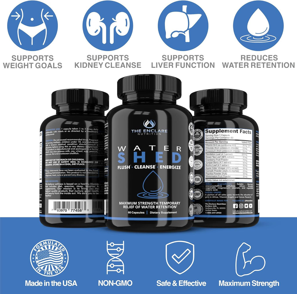 THE ENCLARE NUTRITION Water Pills - Diuretic Water Pills for Swollen Feet and Ankles Relief - for Women or Men - Edema Relief - for Weight, Liquid Retention, Swelling, Bloating & Fluid Balance (3)