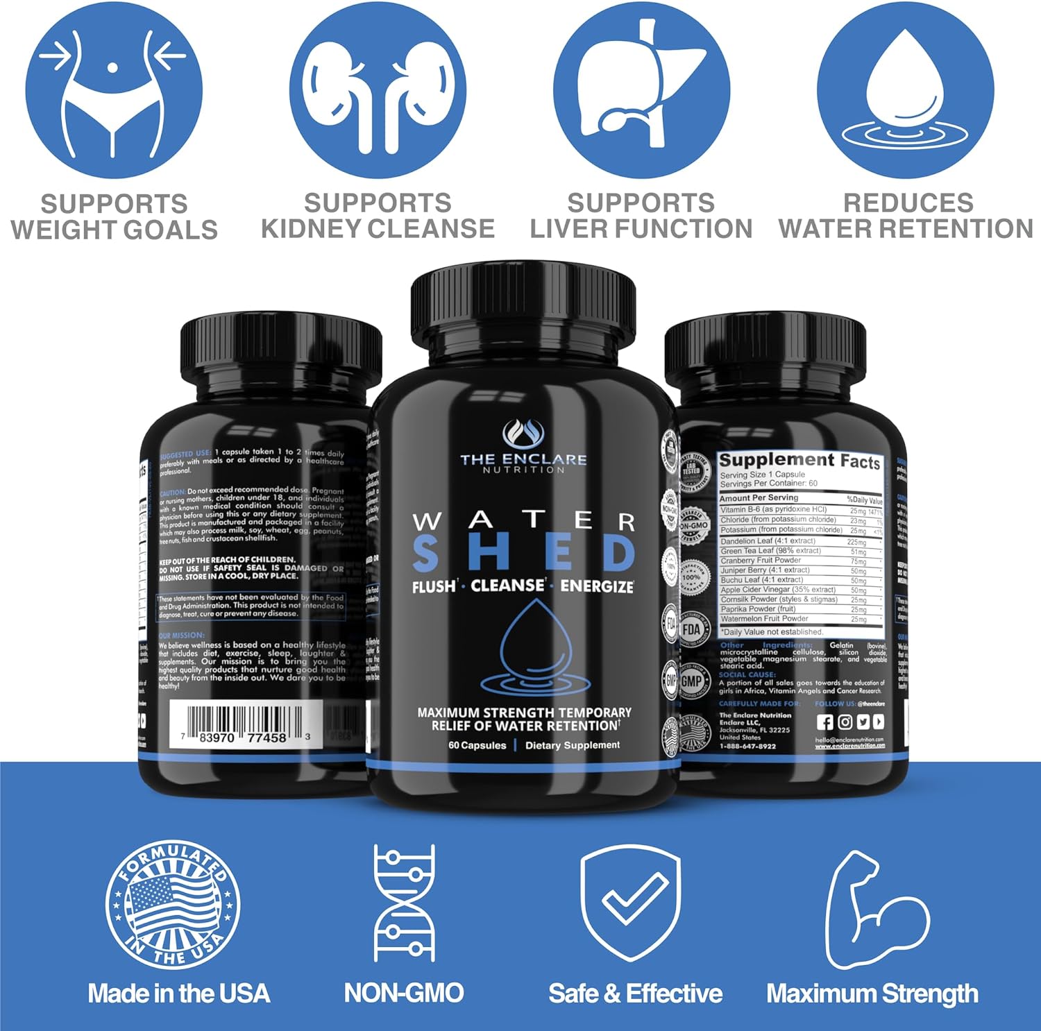 THE ENCLARE NUTRITION Water Pills - Diuretic Water Pills for Swollen Feet and Ankles Relief - for Women or Men - Edema Relief - for Weight, Liquid Retention, Swelling, Bloating & Fluid Balance (3)