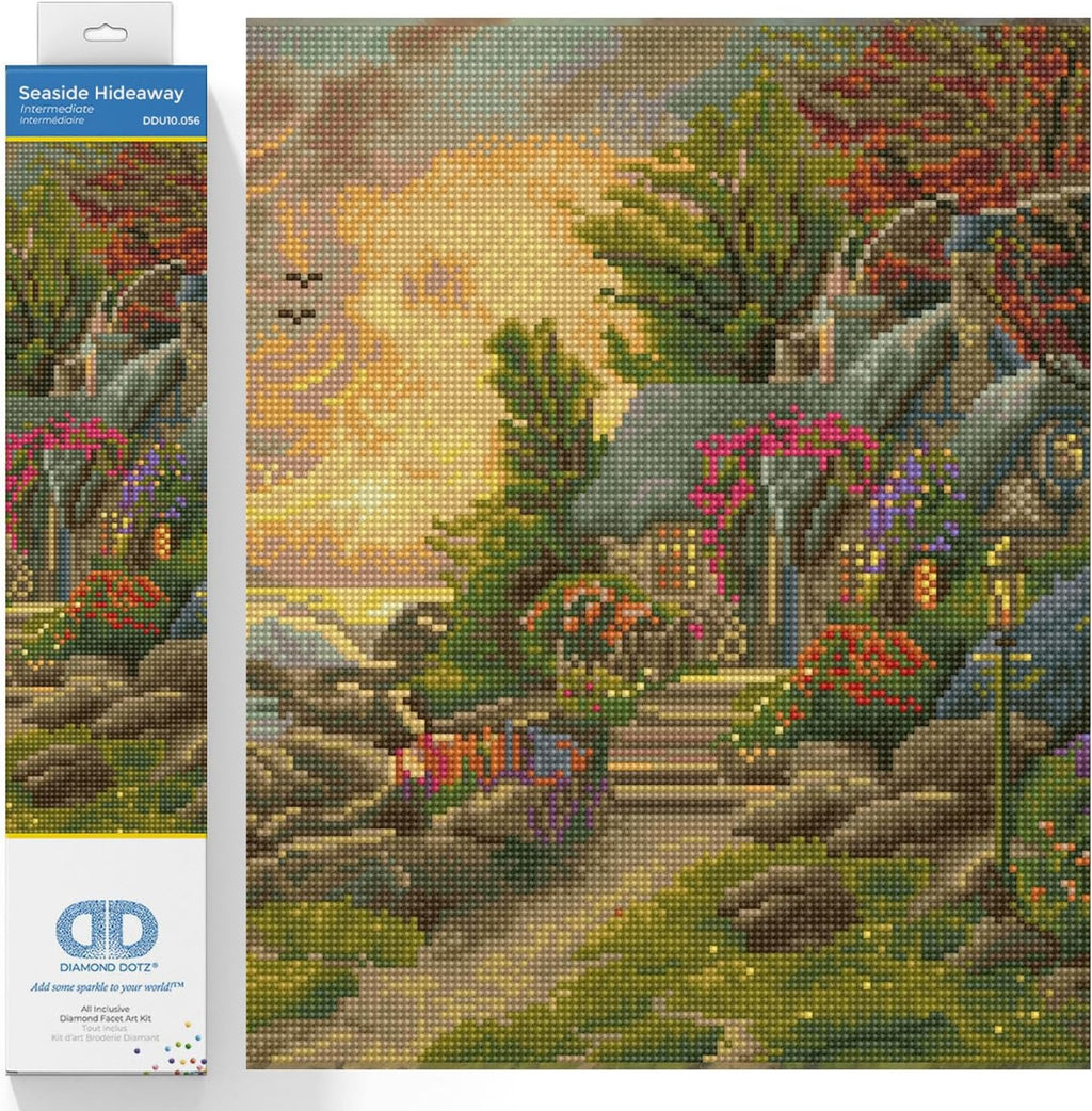 DIAMON DOT Thoma Kinkad Seasid Hideawa Landscap Diamon Paintin Kit fo Adult Diamon Ar Kit Relaxin Creativ Craf Ki wit Dot Gem 16inchx20inch