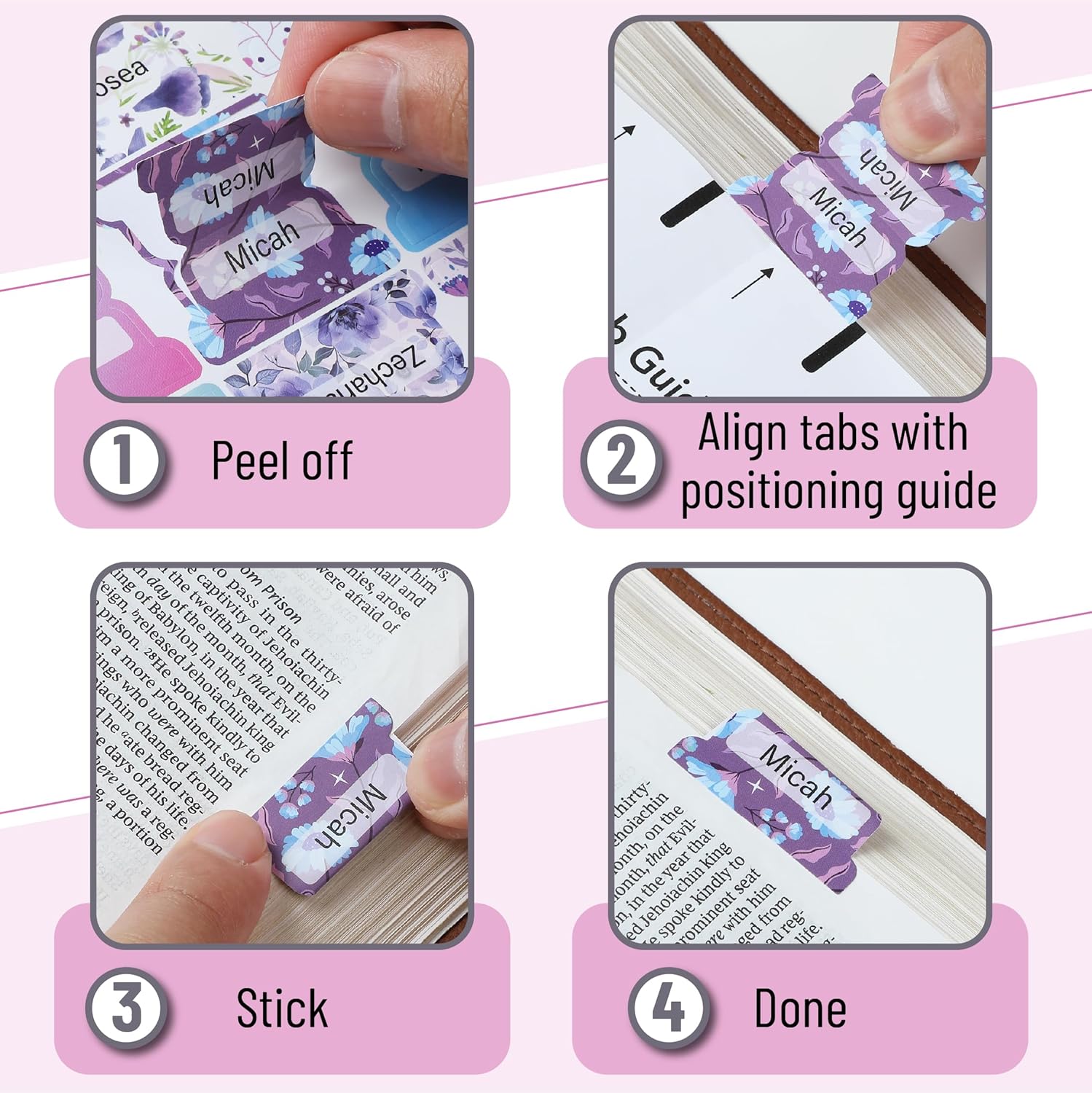 Bible Tabs, 120 pcs, Lavender Breeze, Laminated Bible Tabs for Women