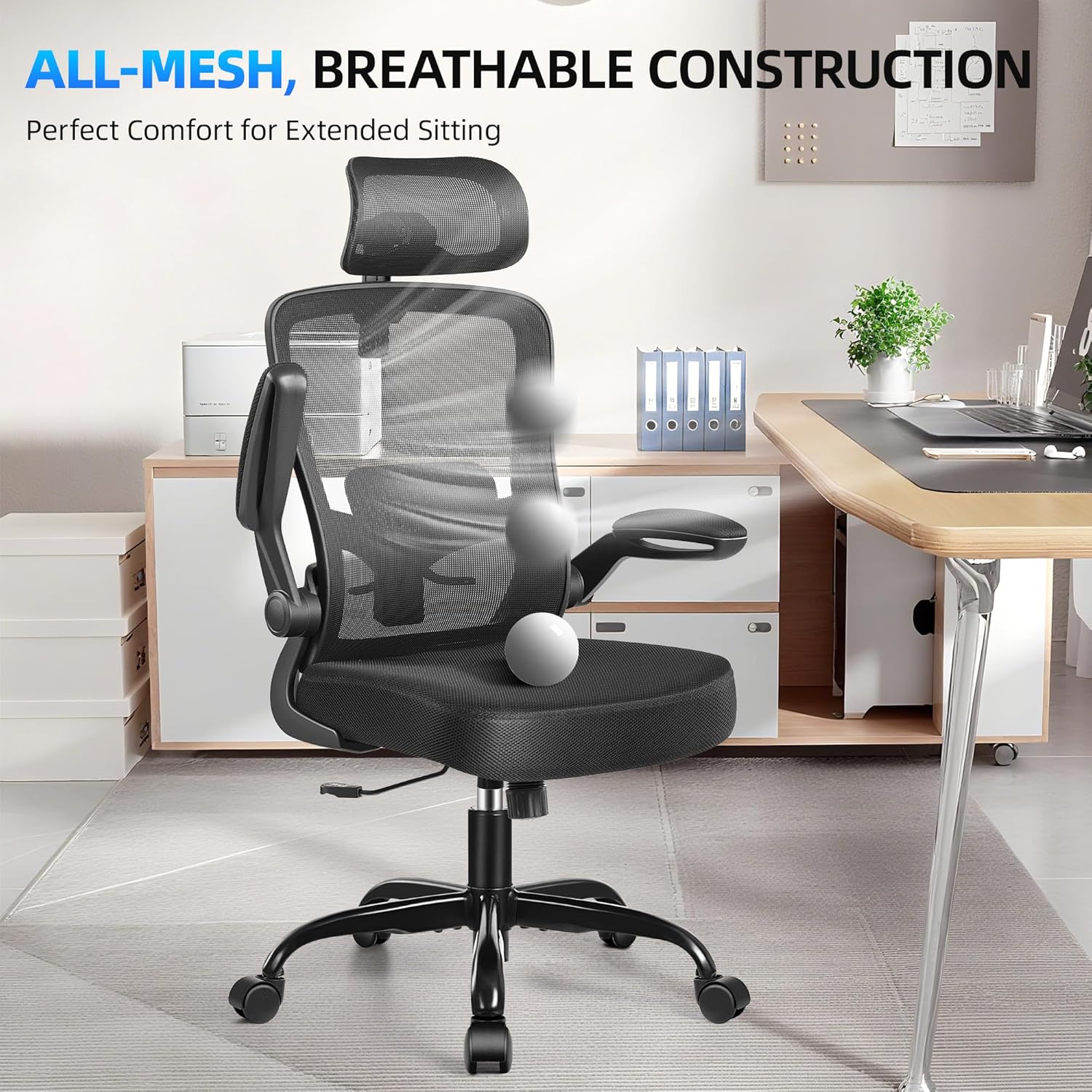 Offic Chair Ergonomi Des Chai wit Adjustabl Lumba Support Compute Chai wit Adjustabl Height&Armrest Hig Bac Hom Offic Chai Swive Chai Gamin Chai (Classi Black)