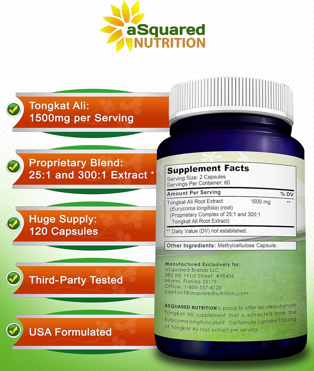 aSquare Nutritio Tongka Al 1500m 12 Capsule Longjac (Eurycom Longifolia Extrac Supplemen Lon Jac Roo Powde Pill Tongka Al fo Me Women