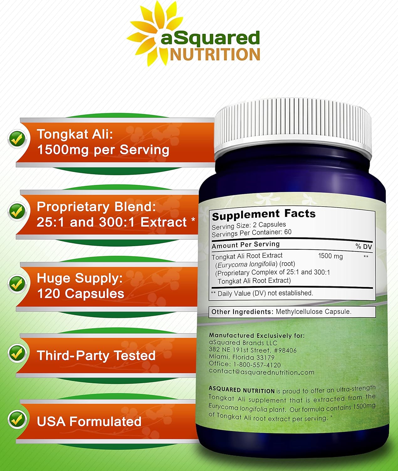 aSquare Nutritio Tongka Al 1500m 12 Capsule Longjac (Eurycom Longifolia Extrac Supplemen Lon Jac Roo Powde Pill Tongka Al fo Me Women