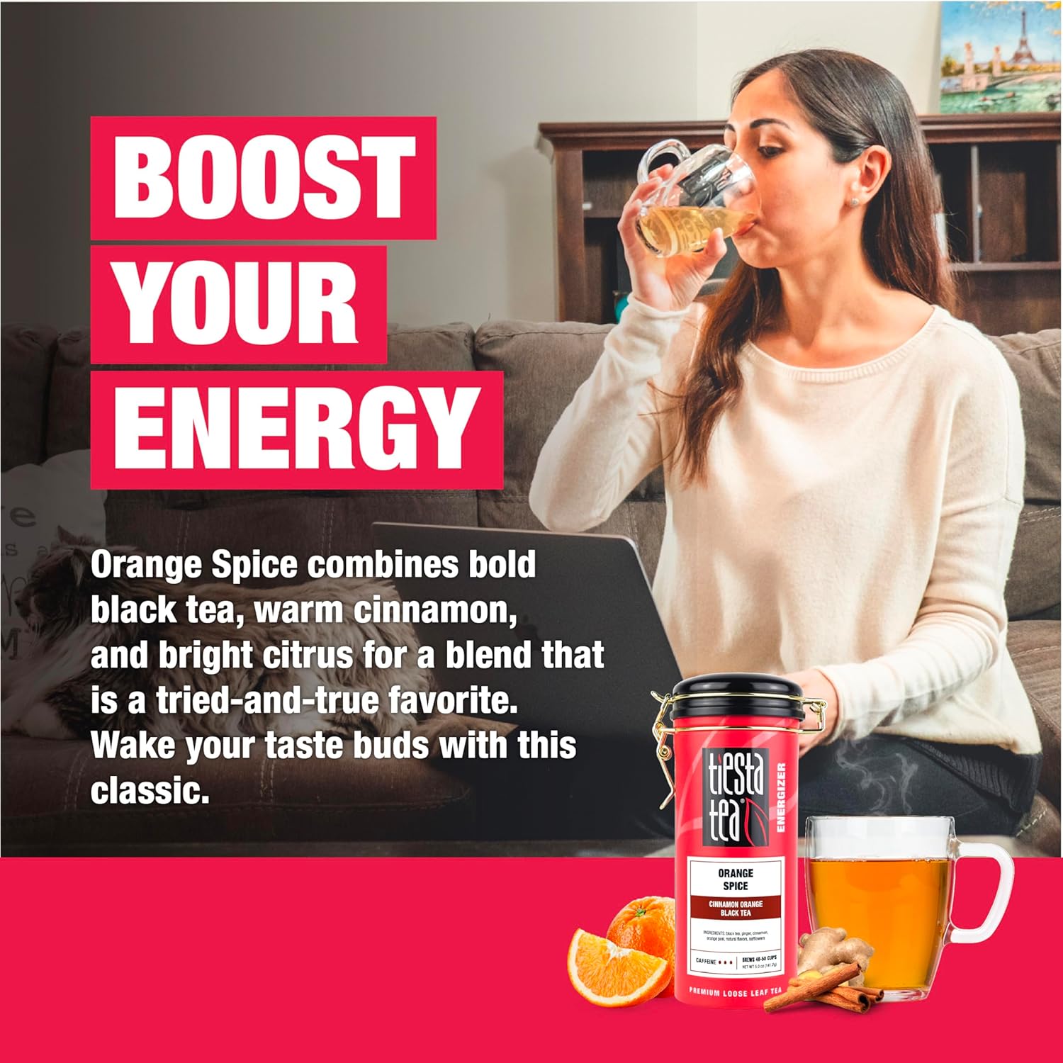 Tiesta Tea - Orange Spice Tea, Loose Leaf, Cinnamon Orange Black Tea, Premium High Caffeine Tea Blend, Make Hot or Iced Up to 50 Cups, 5 oz Refillable Tin