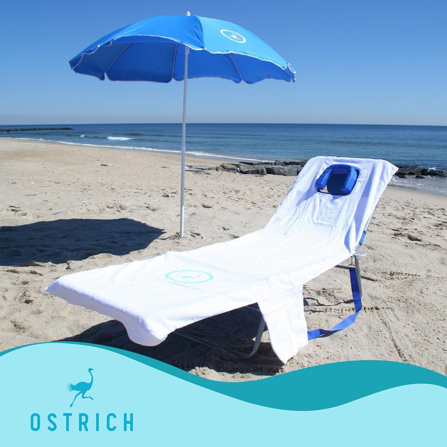 Ostrich Ladies Comfort Lounger with Chest Support, Portable Reclining Outdoor Patio Beach Lawn Camping Pool Tanning Chair, Blue Stripe