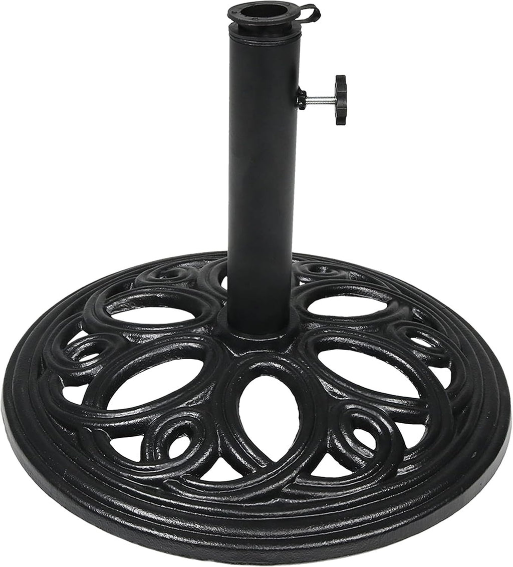 Sunnydaze 24lb Cast Iron Patio Umbrella Base - Heavy-Duty Round Metal Outdoor Market Umbrella Stand for Outside - 18-Inch - Black - Pretty Petals