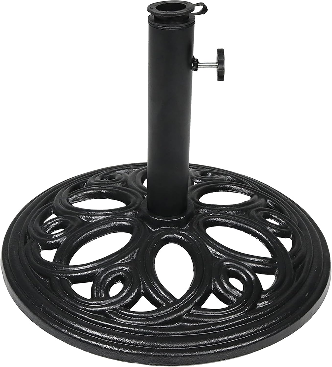Sunnydaze 24lb Cast Iron Patio Umbrella Base - Heavy-Duty Round Metal Outdoor Market Umbrella Stand for Outside - 18-Inch - Black - Pretty Petals