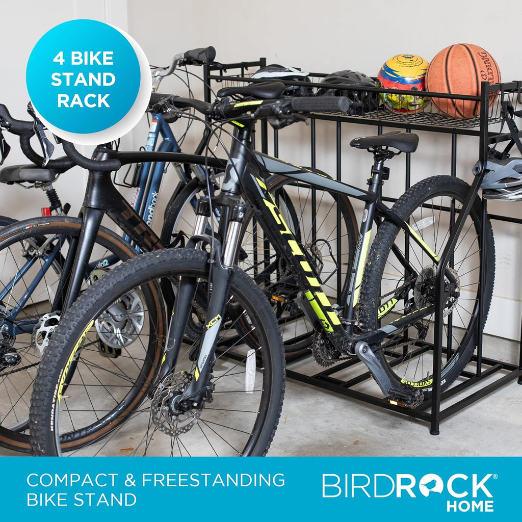 BIRDROC HOM Bik Rac Garag Storag Floo Stan Freestandin Organize fo Outdoo Yar Uprigh Wal Moun fo Scooters Rakes Motorcycles Hoverboards Glove Hold Bicycl Black
