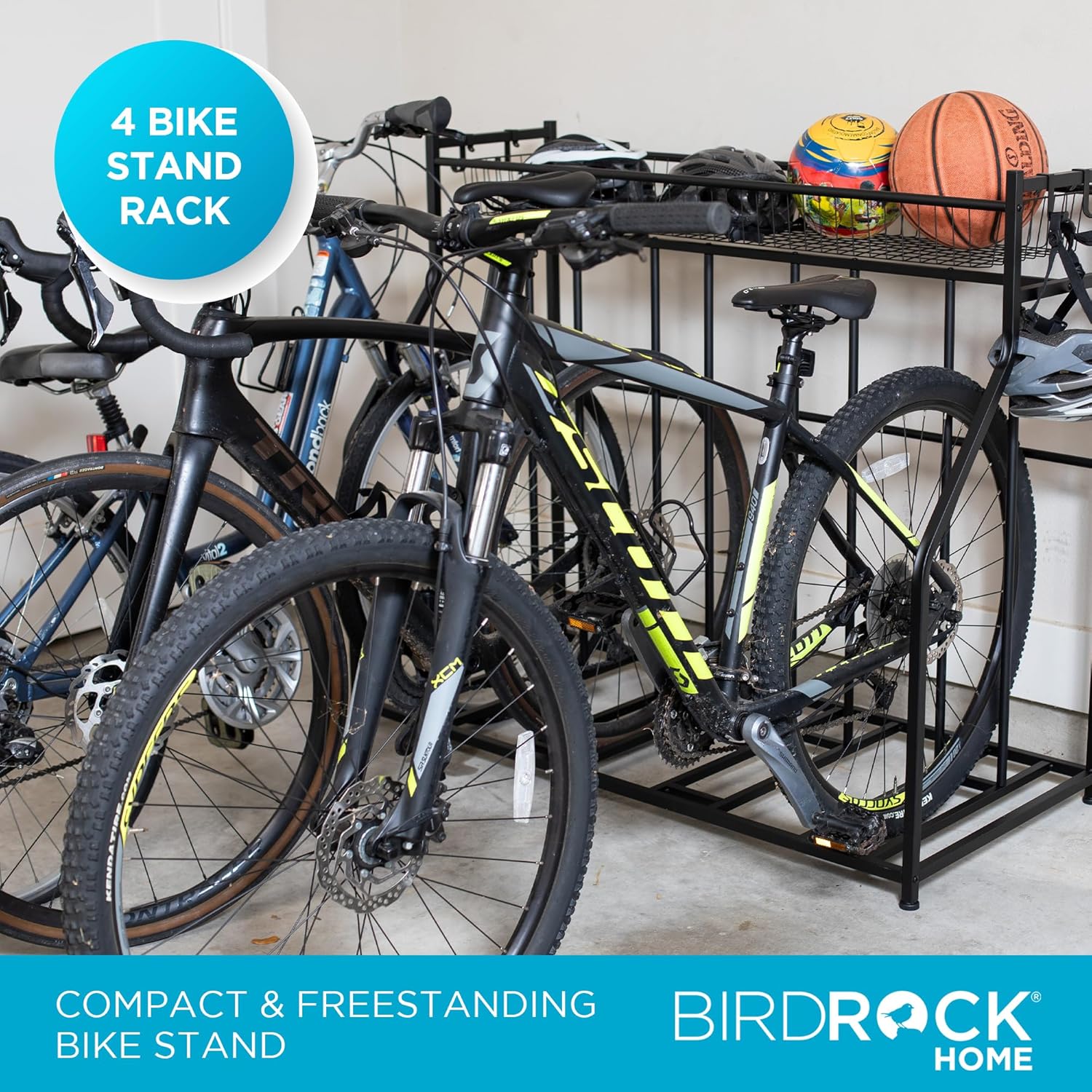 BIRDROC HOM Bik Rac Garag Storag Floo Stan Freestandin Organize fo Outdoo Yar Uprigh Wal Moun fo Scooters Rakes Motorcycles Hoverboards Glove Hold Bicycl Black