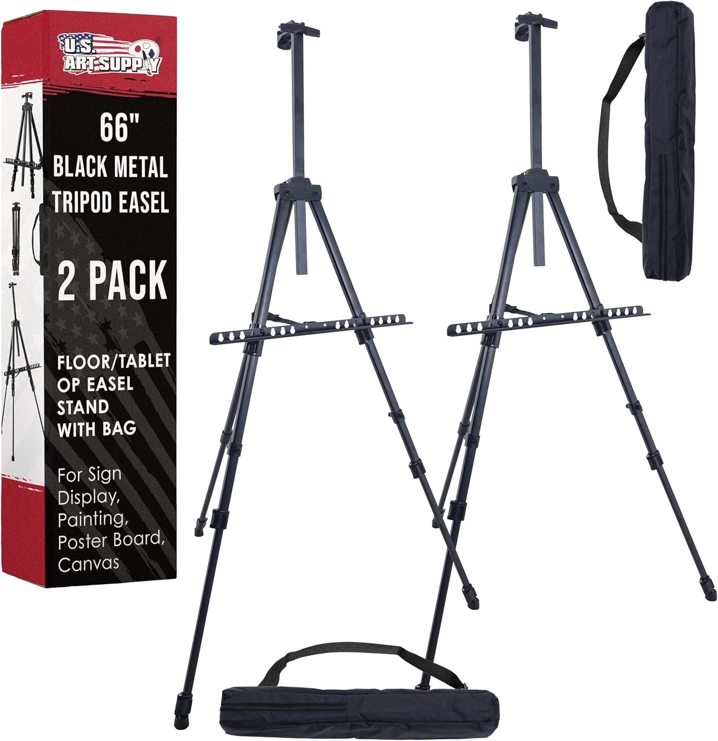 U.S Ar Suppl 66inc Blac Meta Tripo Ease Displa ( Pack Adjustabl 20inch 5.5' Hold 32inc Canva Floor/Tableto Ease Stand fo Sig Display Painting Poste Board Canva Portabl Bag
