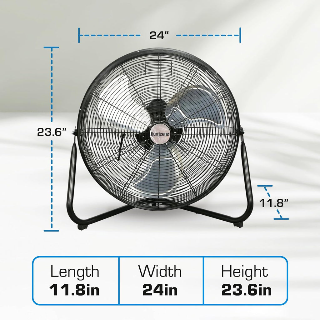 Hurricane Pro Series, 20 Inch High Velocity Heavy Duty Metal Orbital Floor Fan with 3 Adjustable Speed Settings and 360 Degree Oscillation, Black
