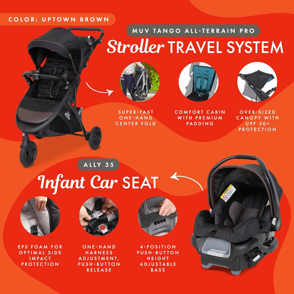 Bab Tren Tang Pr Bab Strolle wit All 3 Infan Ca Seat Adjustabl Canopy Storag Baske Cu Holders Uptow Brow Lightweigh Foldabl Trave Syste fo Toddler Infants